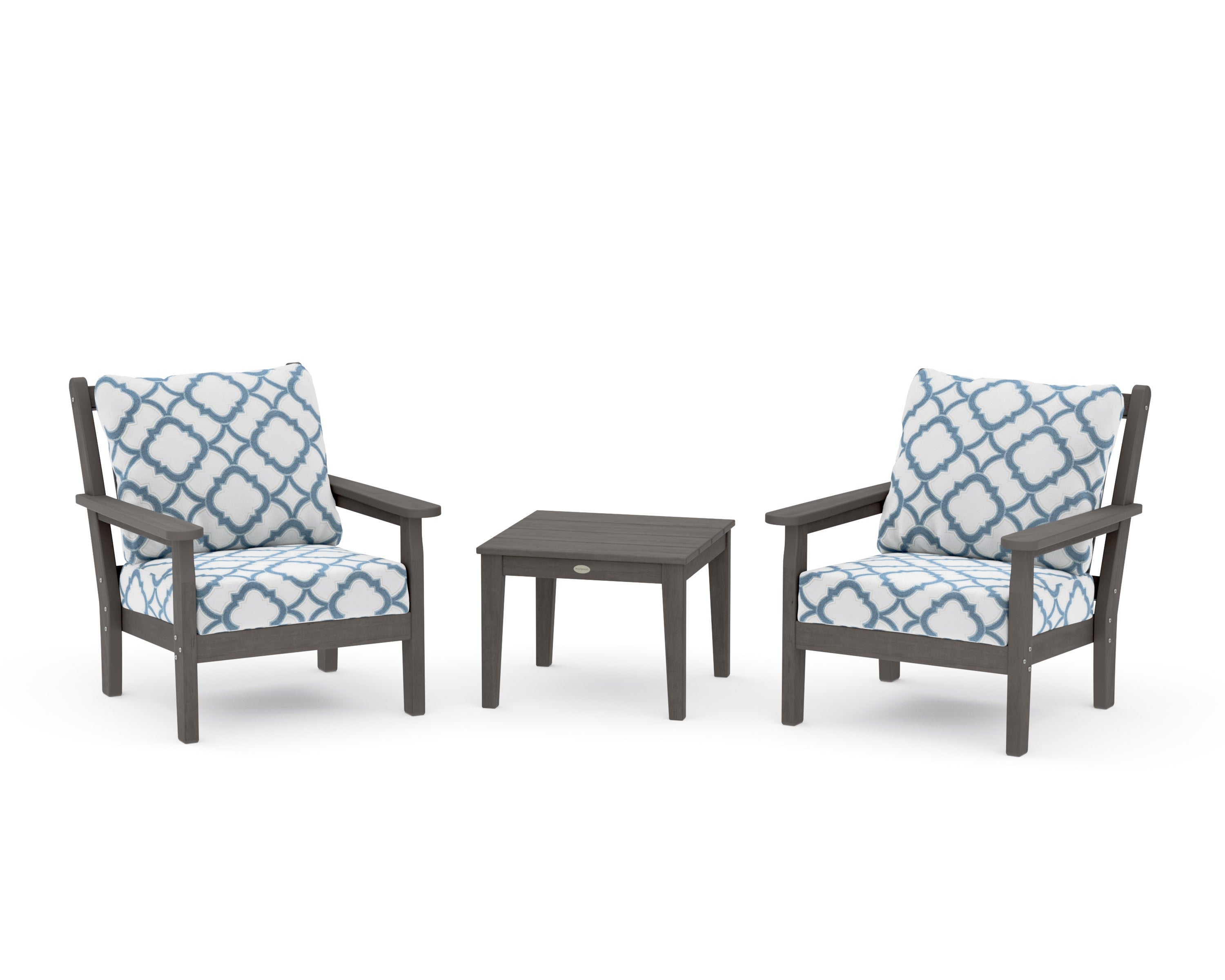 Chippendale 3-Piece Deep Seating Set in Driftwood / Trellis Sky Blue