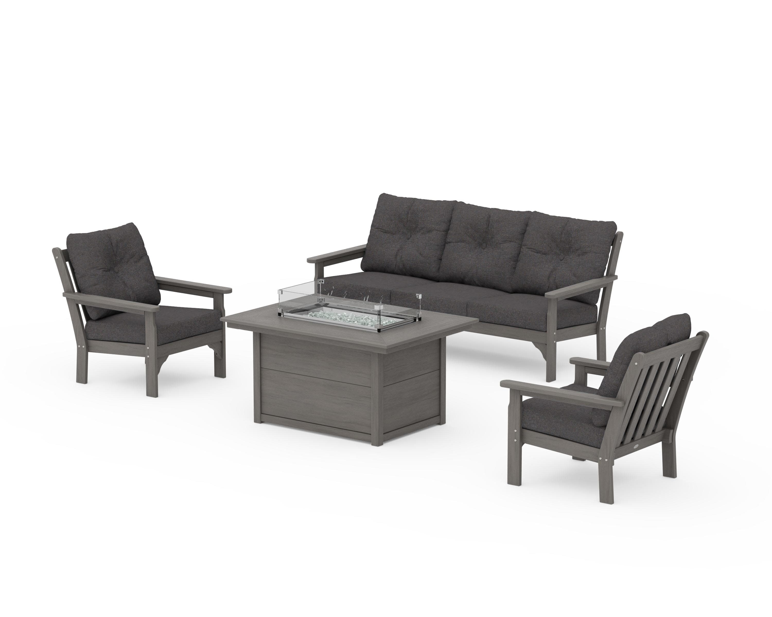 Vineyard Deep Seating Fire Pit Table Set in Driftwood / Ash Charcoal