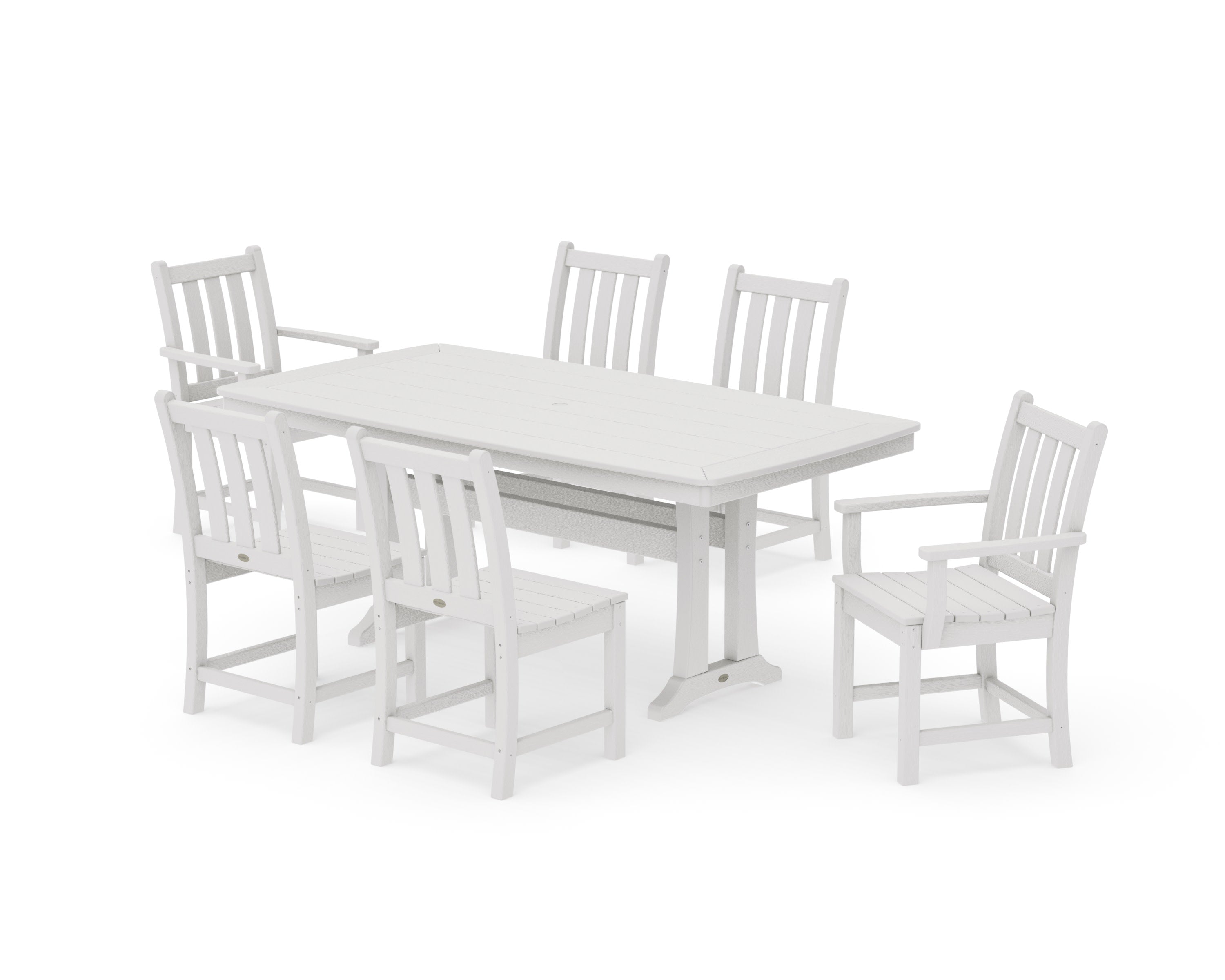 Traditional Garden 7-Piece Dining Set with Trestle Legs in Vintage White