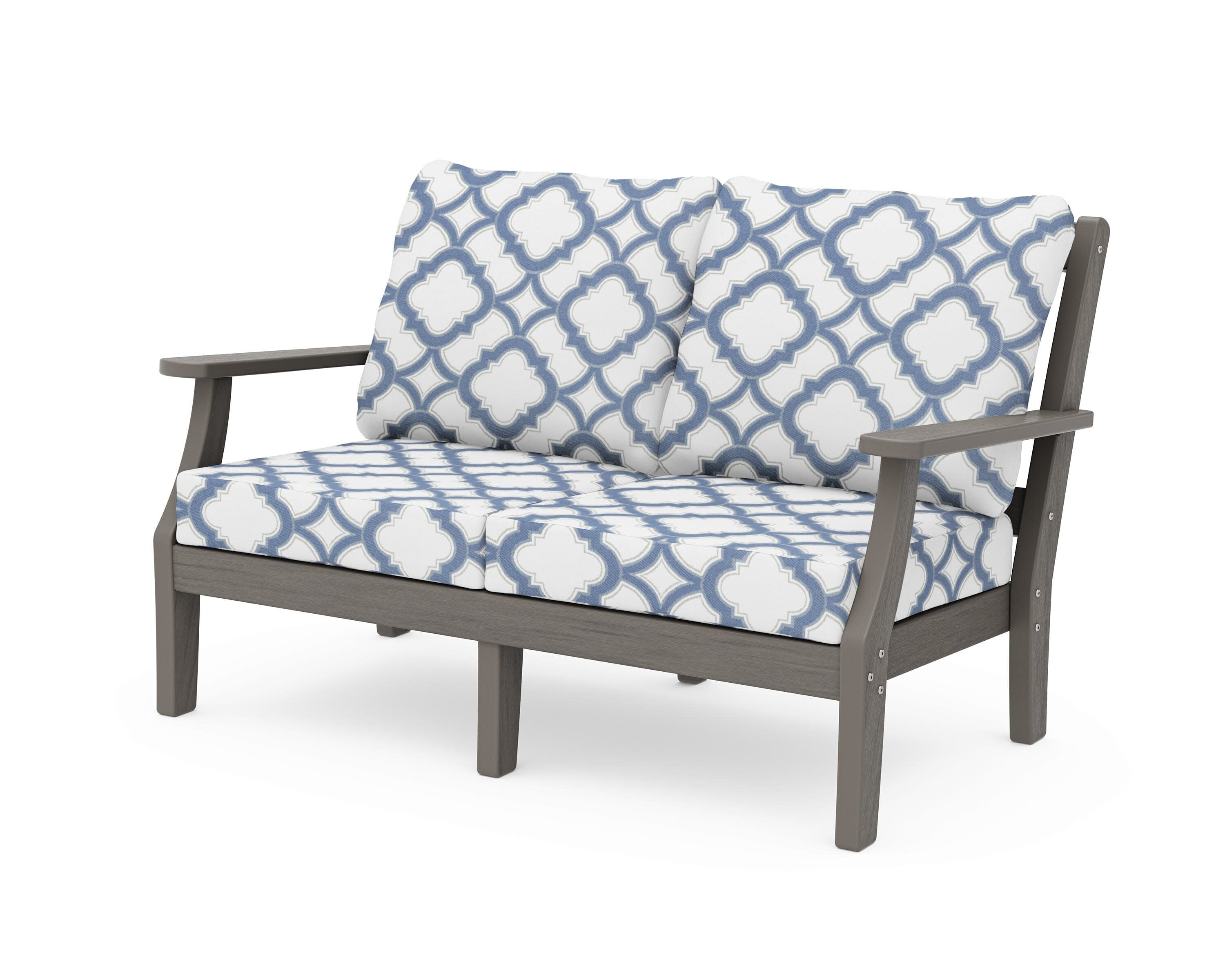 Chinoiserie Deep Seating Loveseat in Driftwood / Trellis Sky Blue