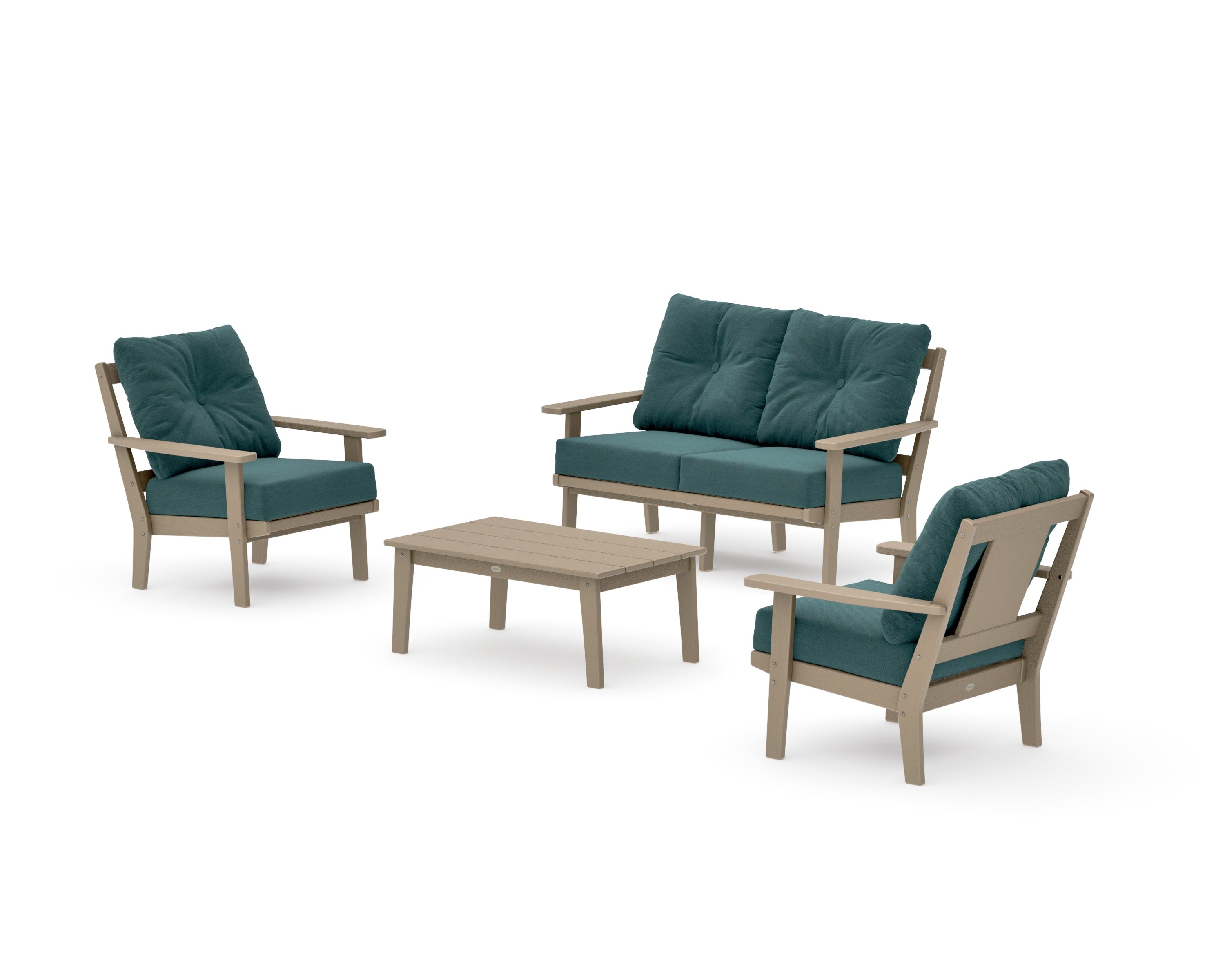 Prairie 4-Piece Deep Seating Set with Loveseat in Vintage Sahara / Ocean Teal