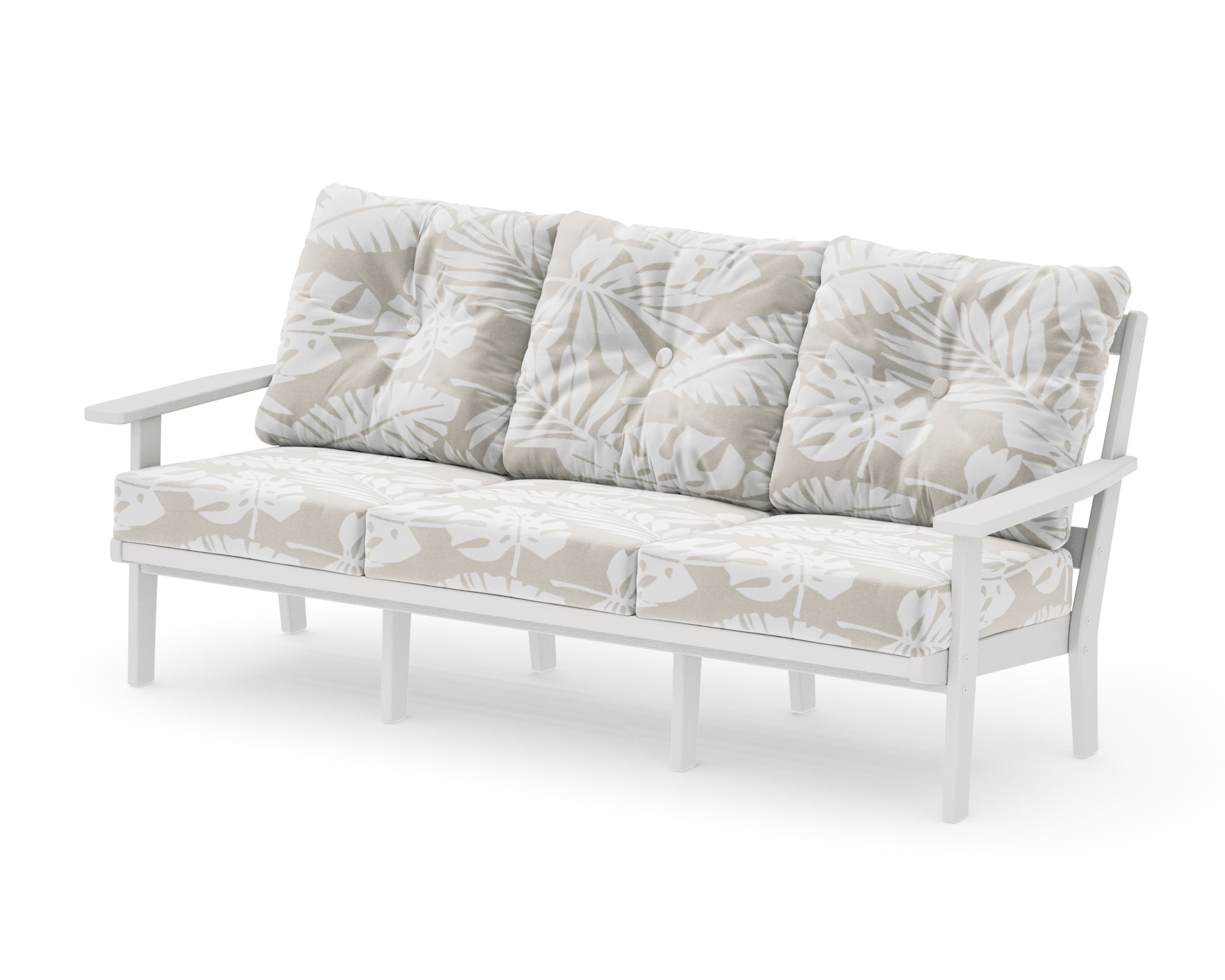 PrairieDeep Seating Sofa in Vintage White / Leaf Dune Burlap