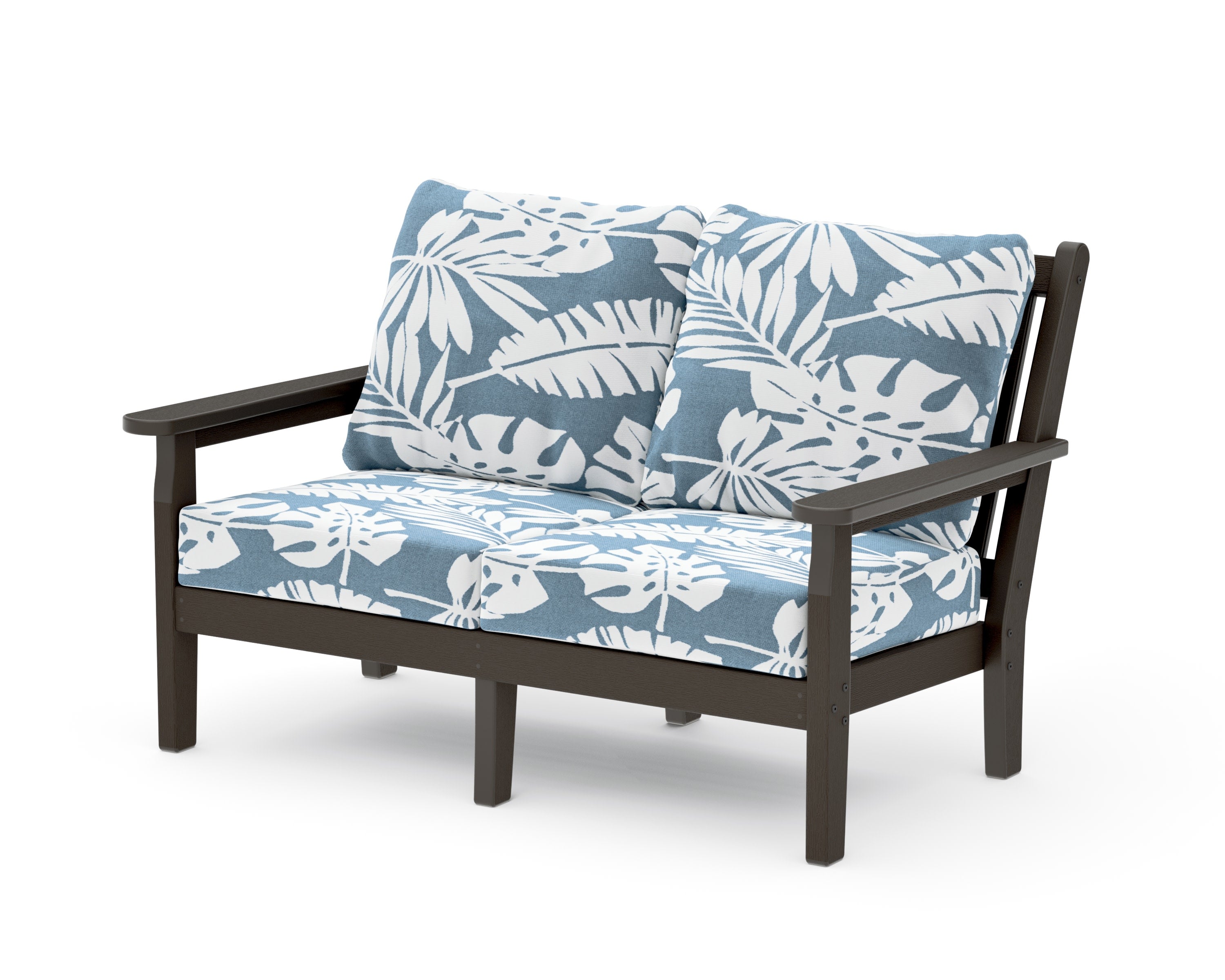Chippendale Deep Seating Loveseat in Vintage Coffee / Leaf Sky Blue