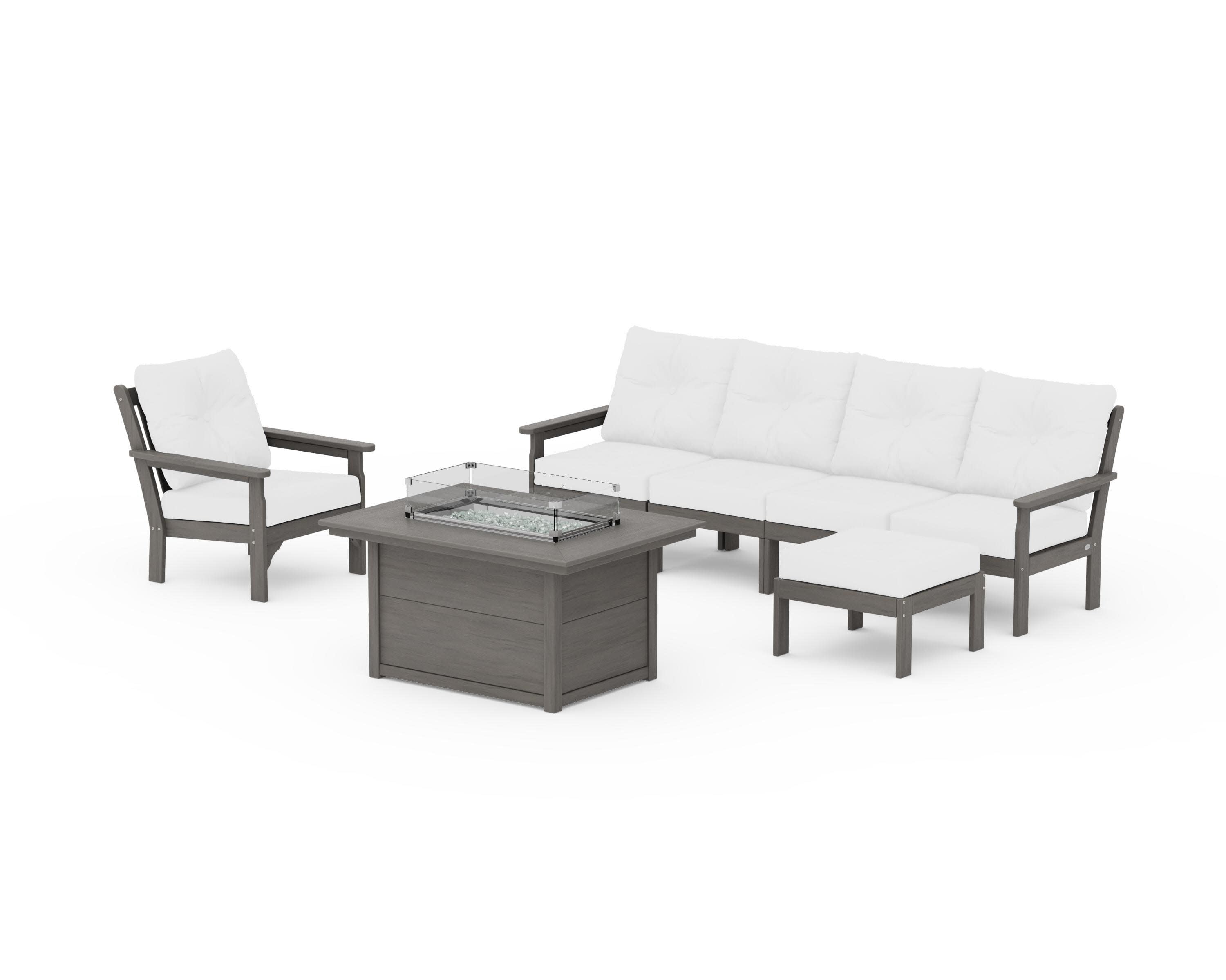 Vineyard Sectional Lounge and Fire Pit Set in Driftwood / Natural