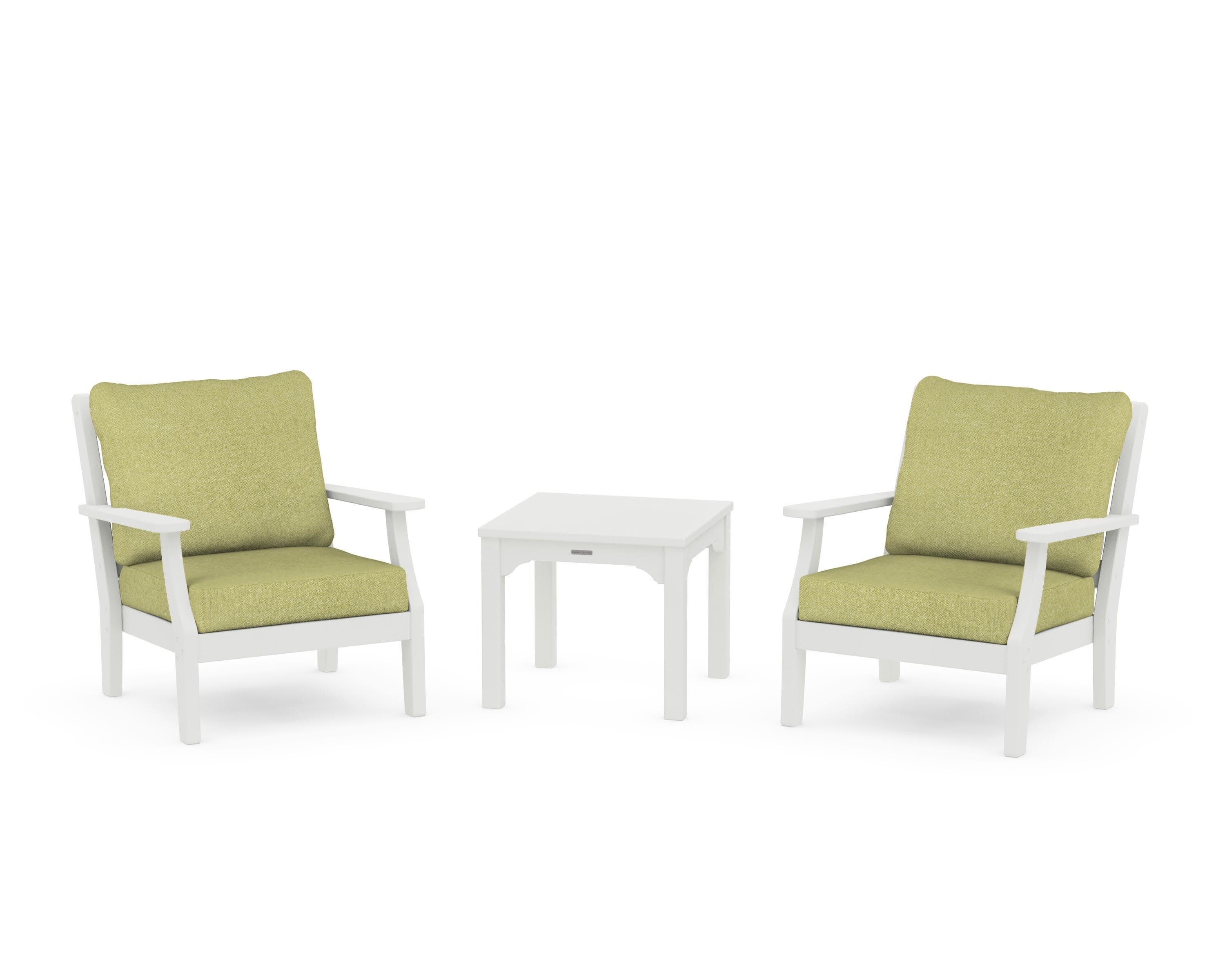 Chinoiserie 3-Piece Deep Seating Set in Vintage White / Chartreuse Boucle