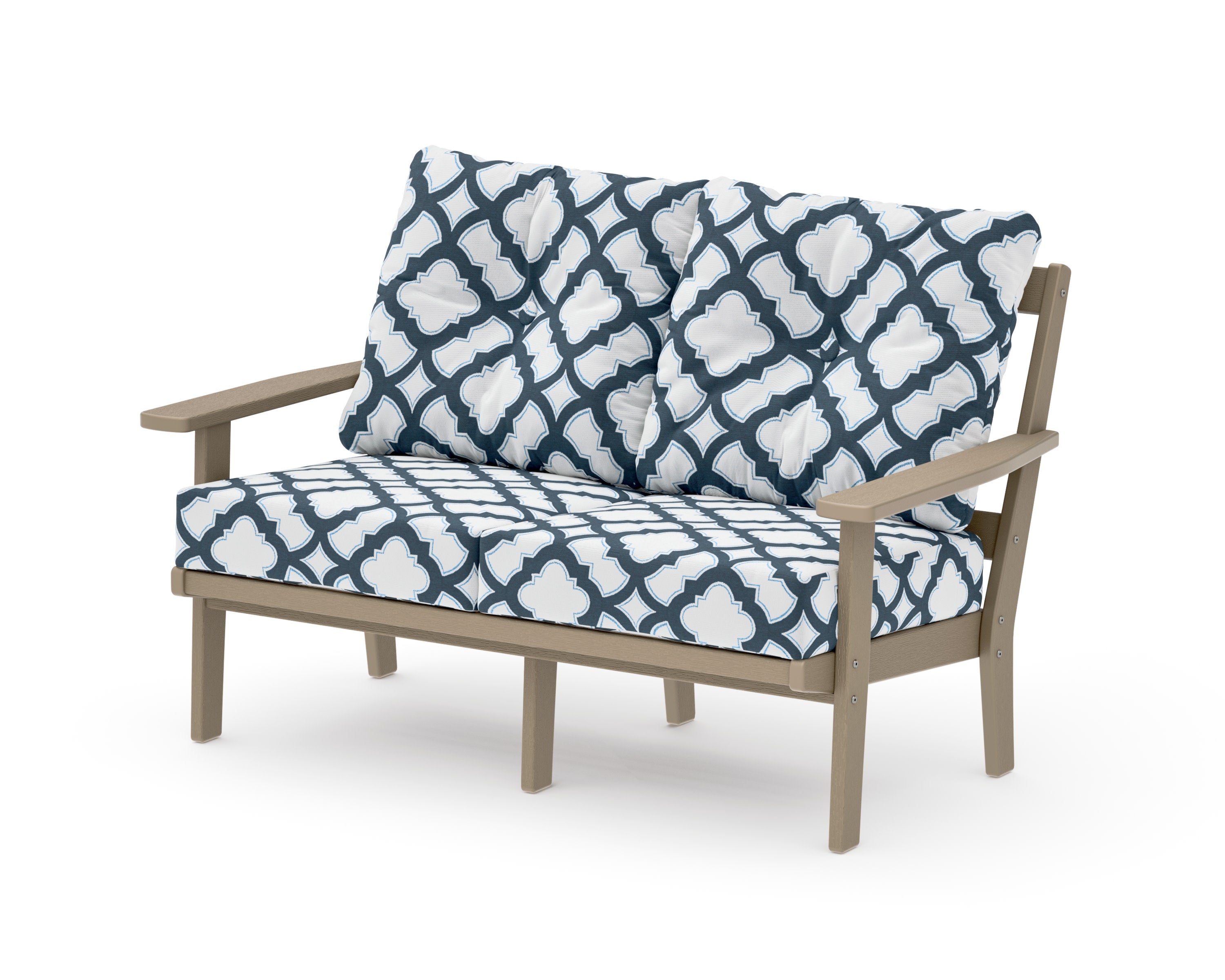 Prairie Deep SeatingLoveseat in Vintage Sahara / Trellis Marine Indigo