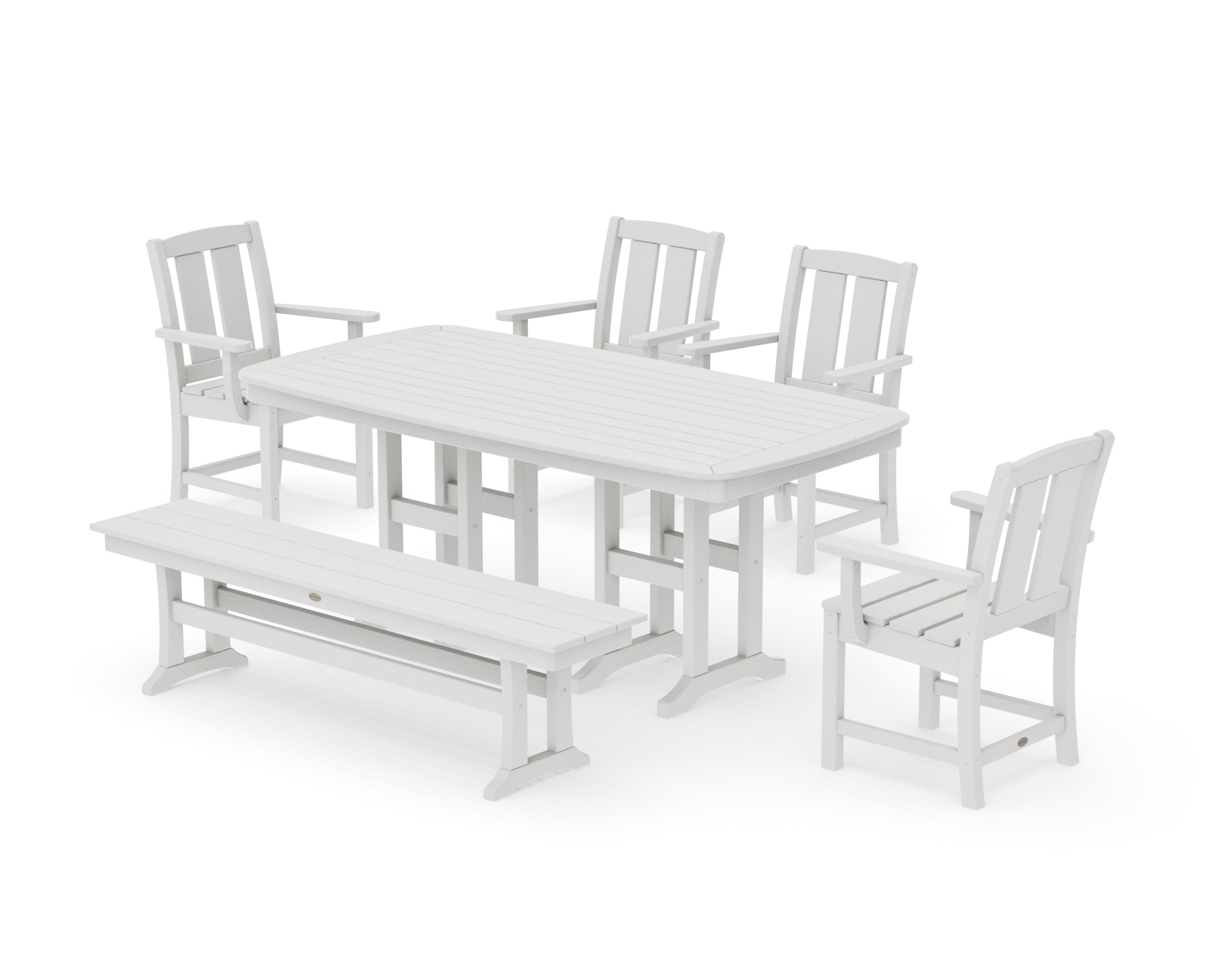 Mission 6-Piece Dining Set with Bench in Vintage White