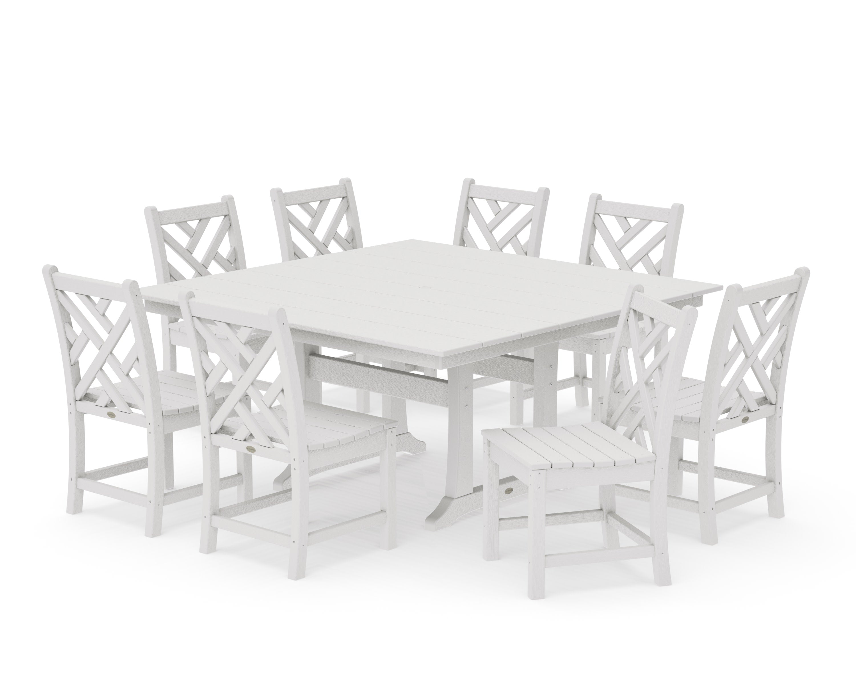 Chippendale 9-Piece Farmhouse Trestle Dining Set in Vintage White