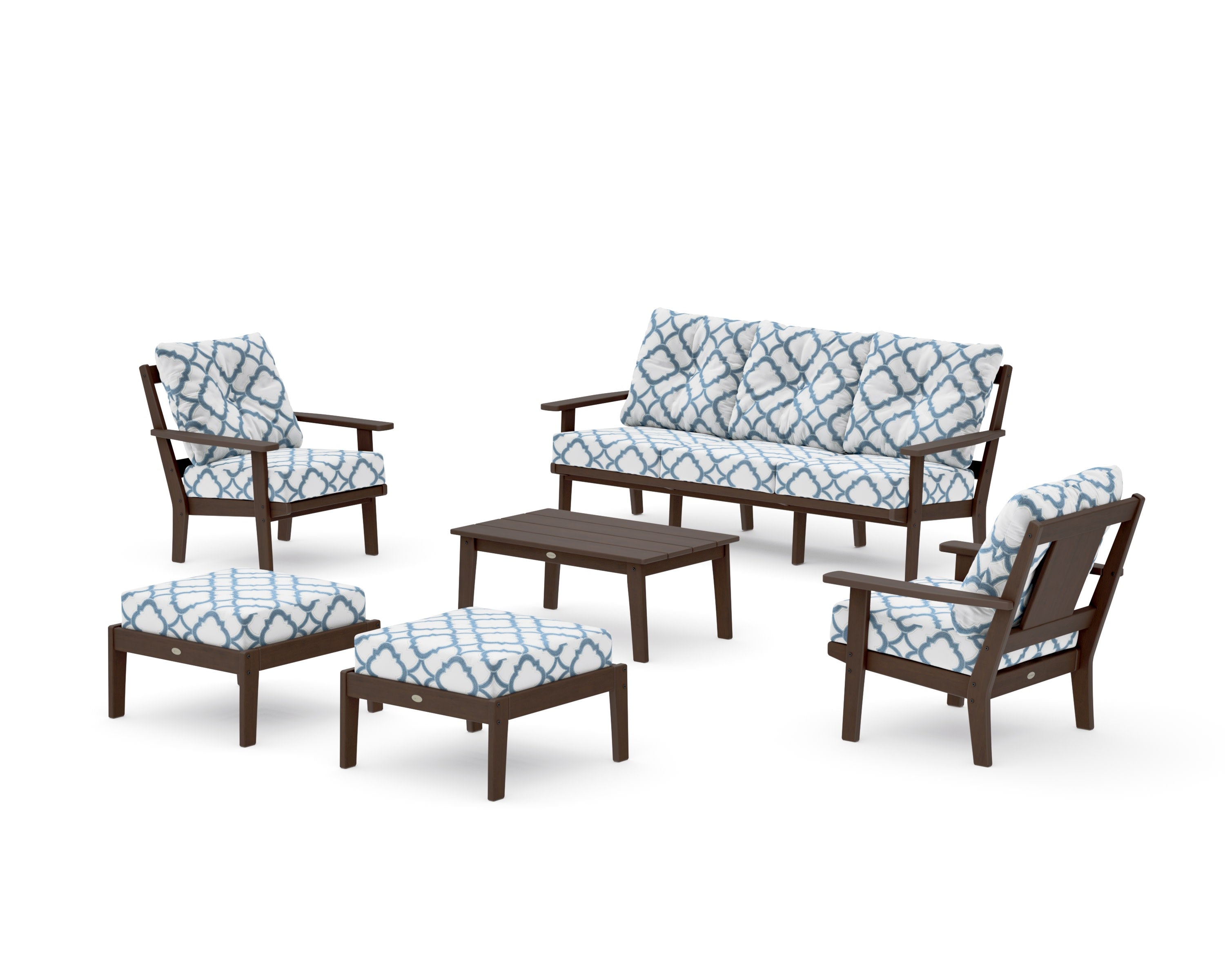 Prairie 6-Piece Lounge Sofa Set in Kona / Trellis Sky Blue