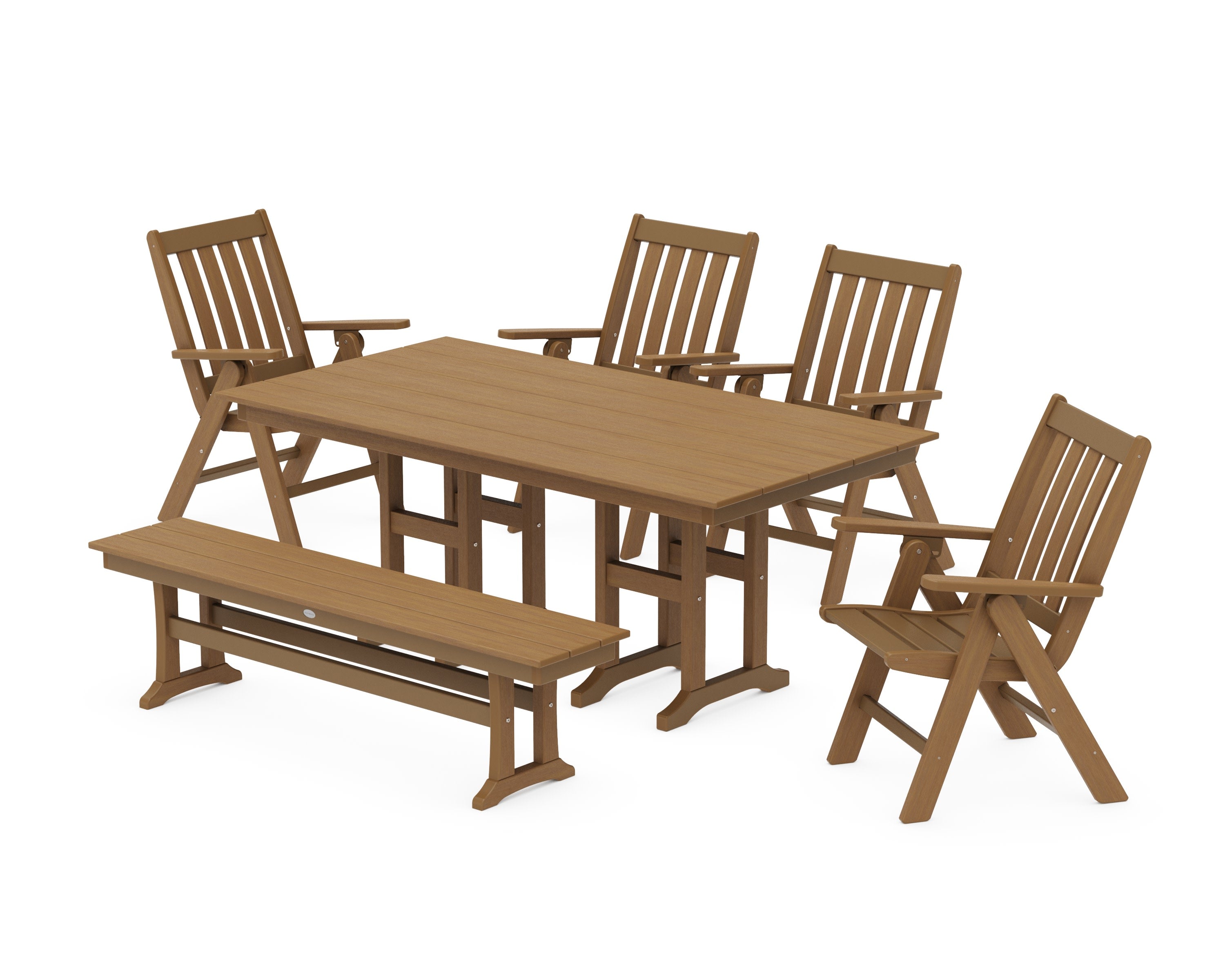 Vineyard Folding Chair 6-Piece Farmhouse Dining Set with Bench in Natural