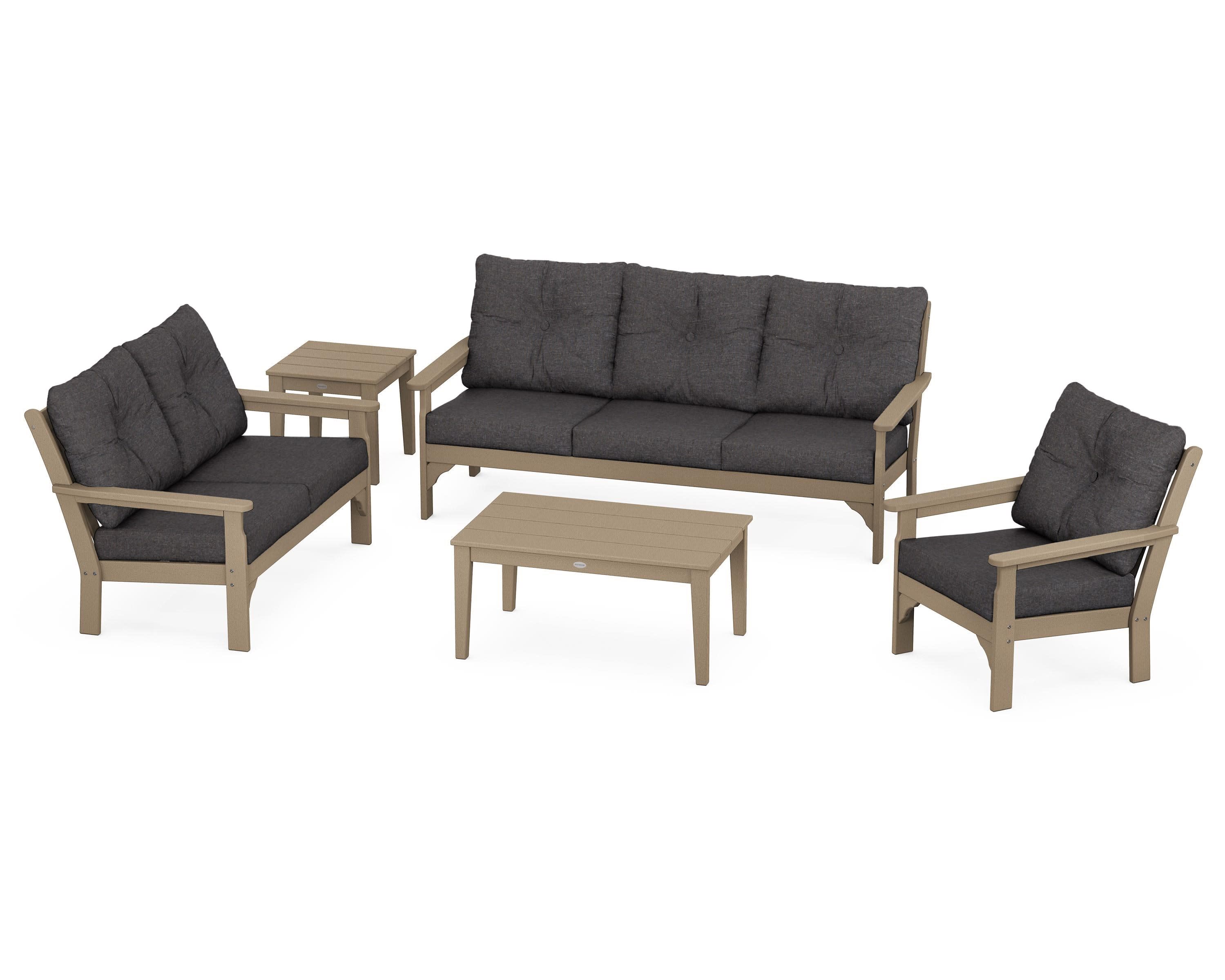 Vineyard 5 Piece Deep Seating Set in Vintage Sahara / Ash Charcoal