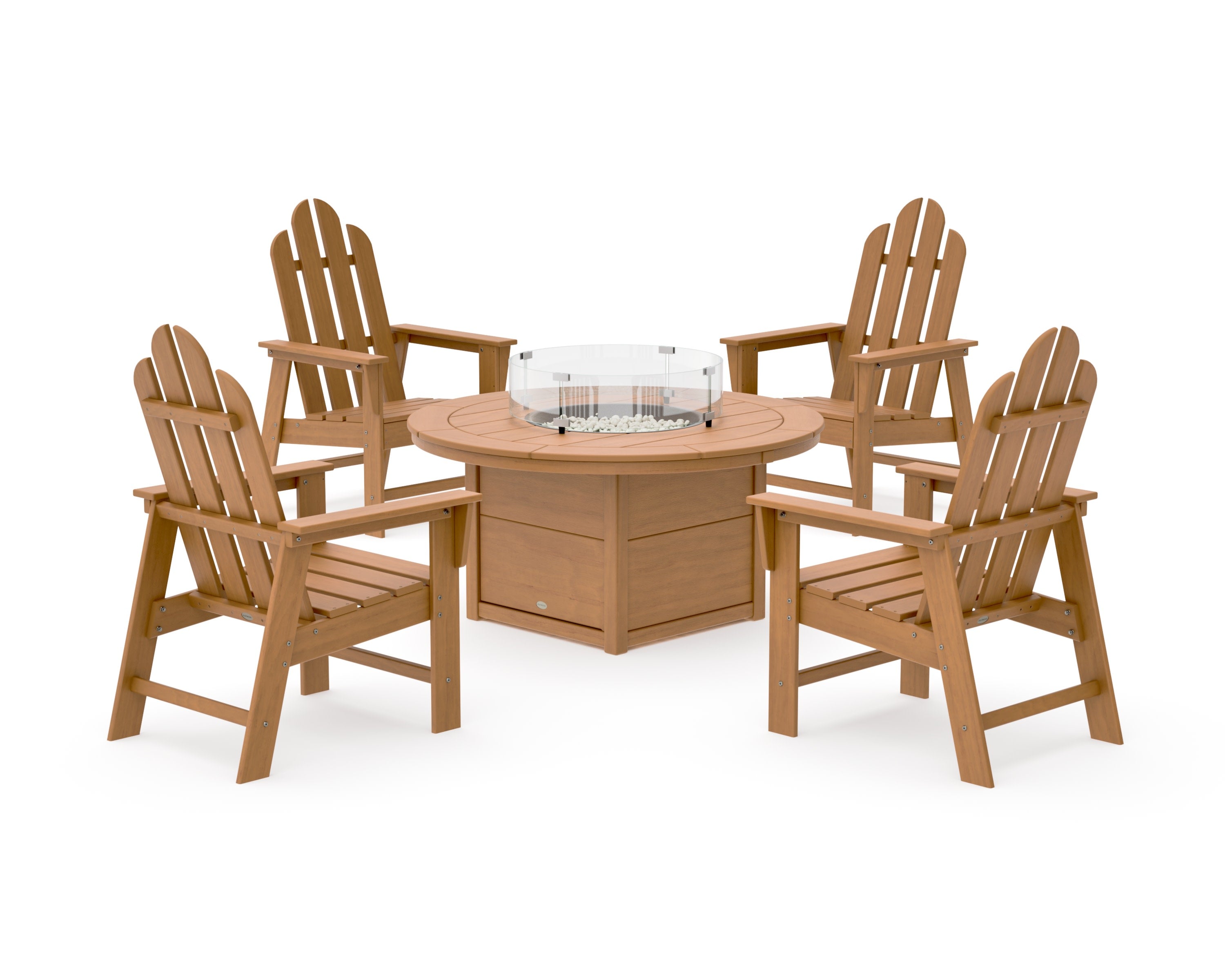Long Island 4-Piece Upright Adirondack Conversation Set with Fire Pit Table in Natural