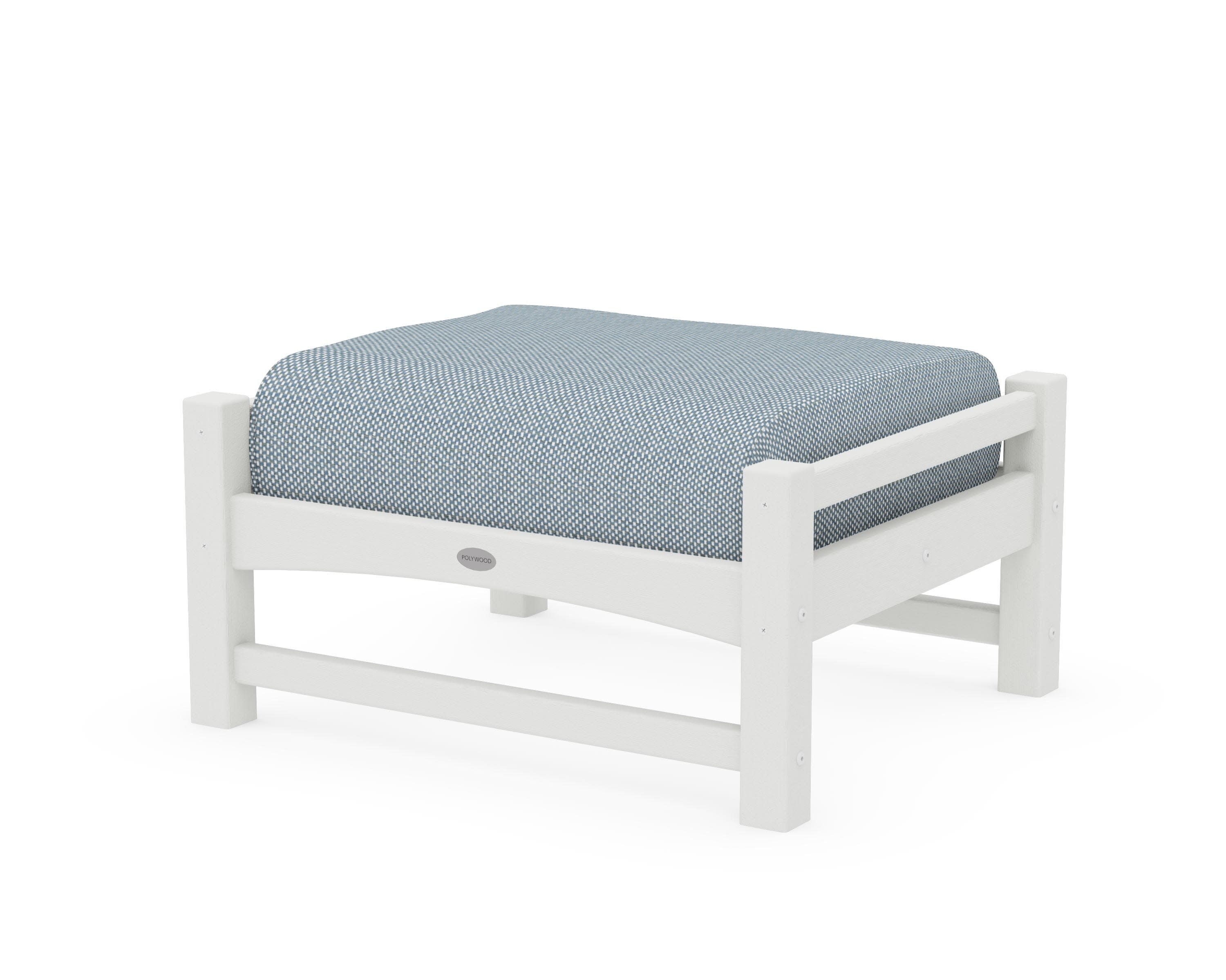 Club Ottoman in Vintage White / Exhale Sky