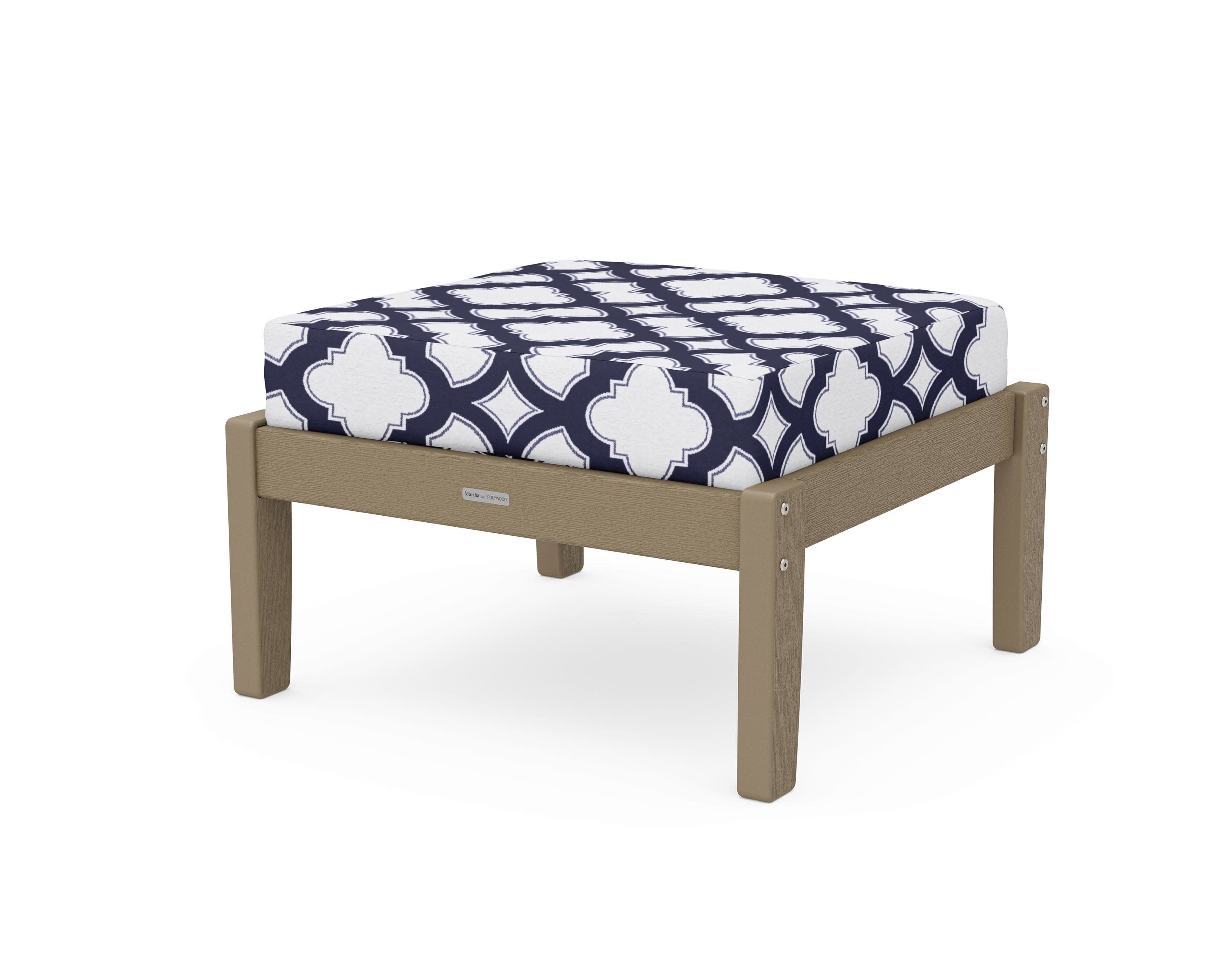 Chinoiserie Deep Seating Ottoman in Vintage Sahara / Trellis Navy
