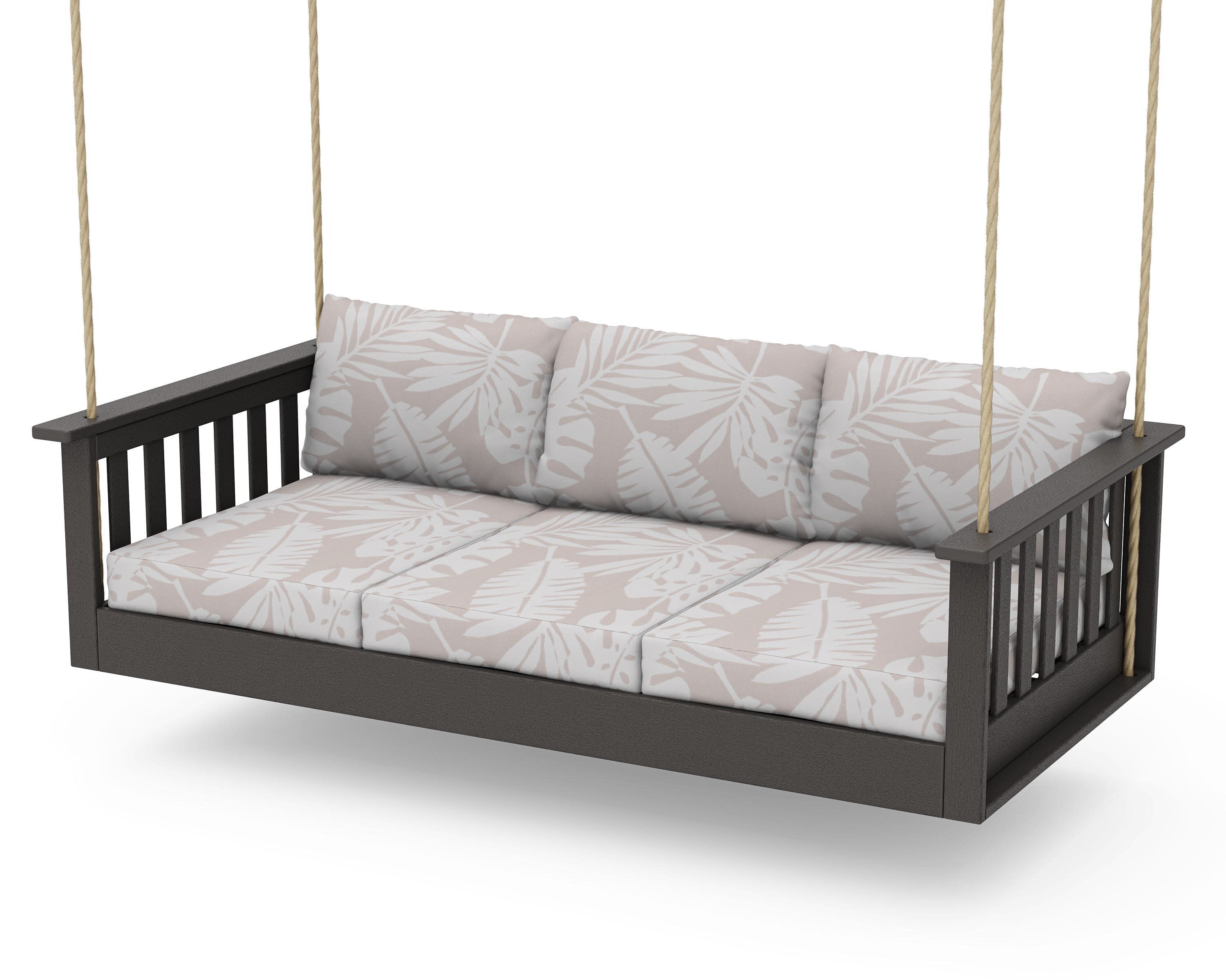 Vineyard Daybed Swing in Vintage Coffee / Leaf Dune Burlap