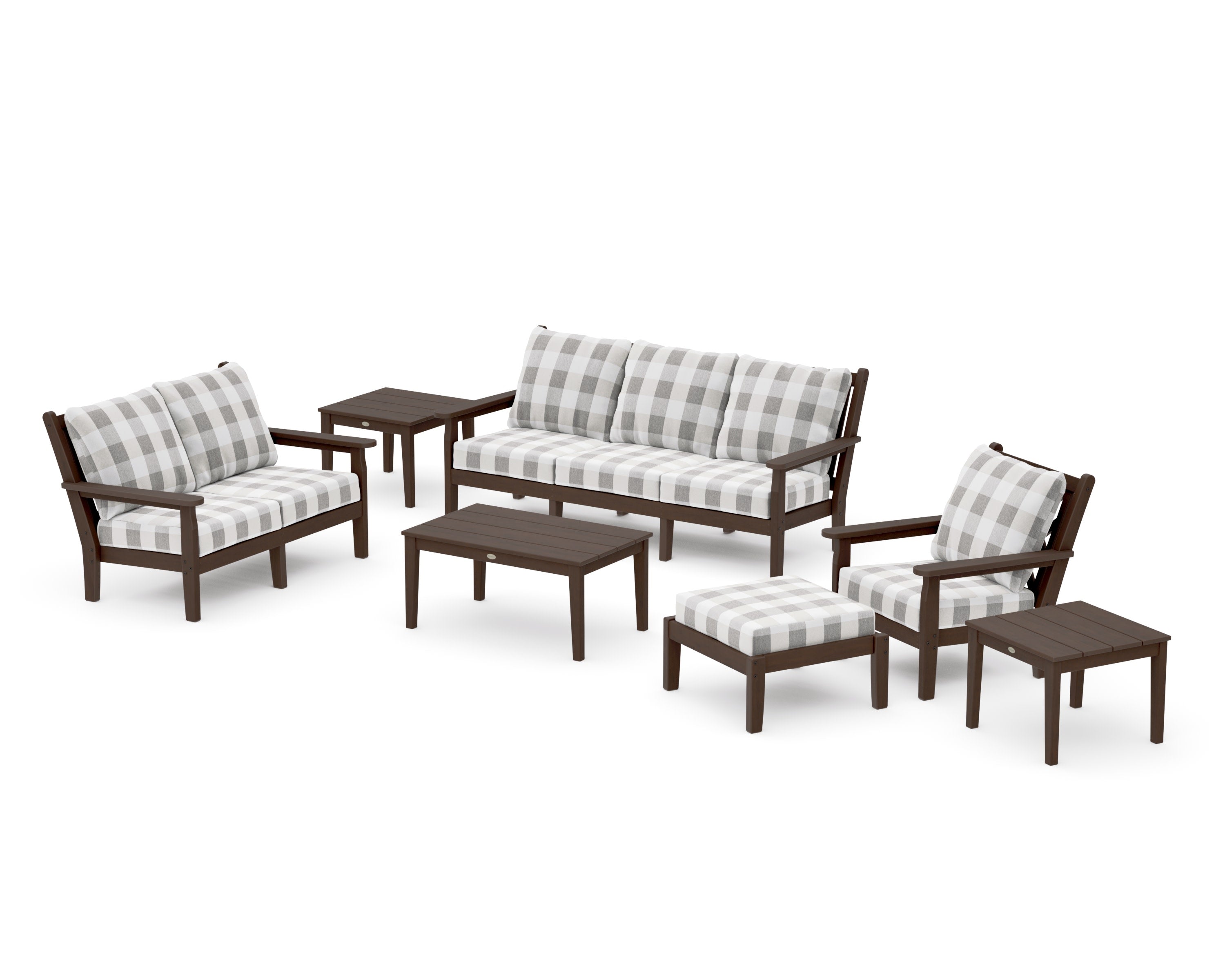 Chippendale 7-Piece Deep Seating Set in Kona / Buffalo Plaid Grey Mist