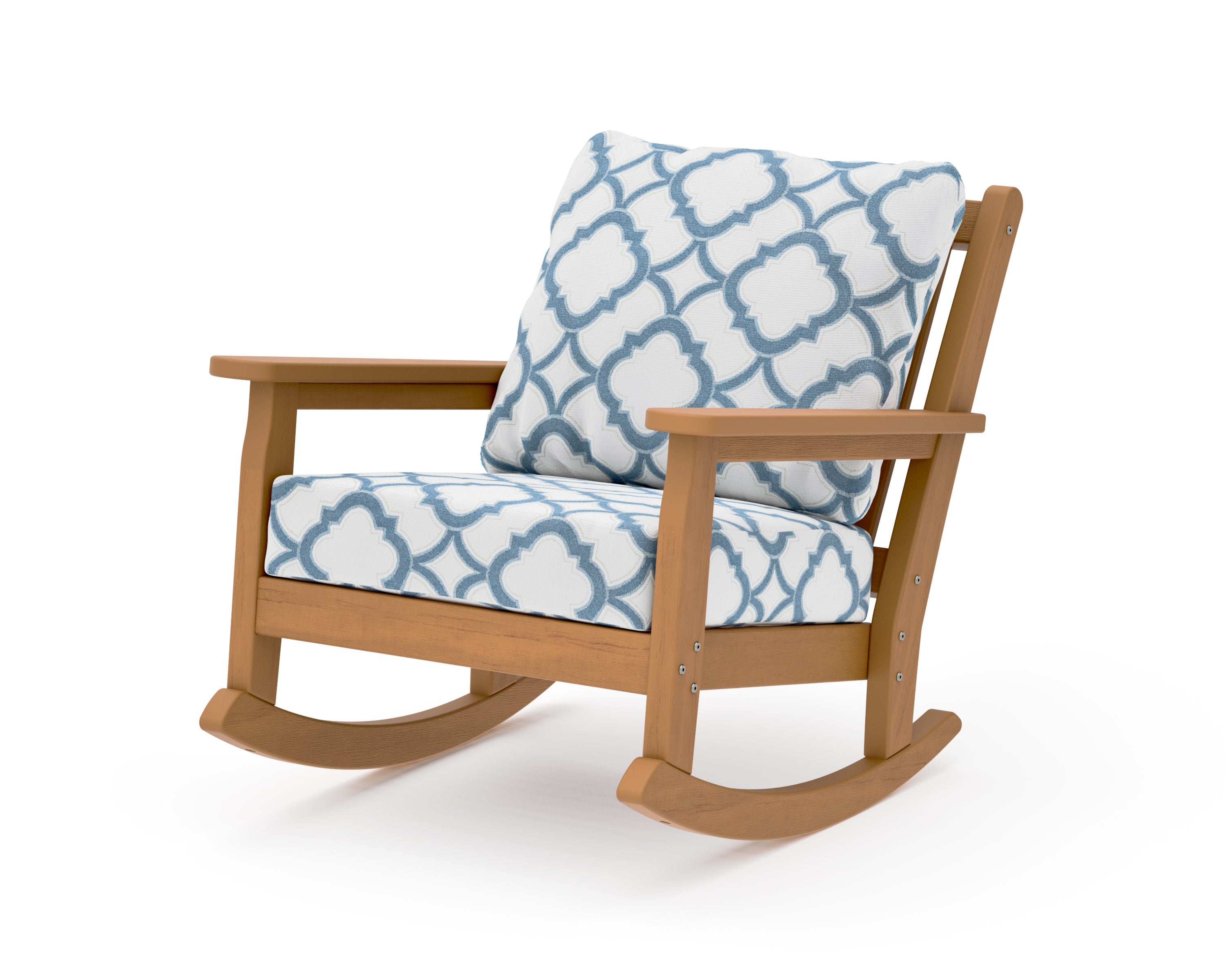 Chippendale Deep Seating Rocking Chair in Natural / Trellis Sky Blue
