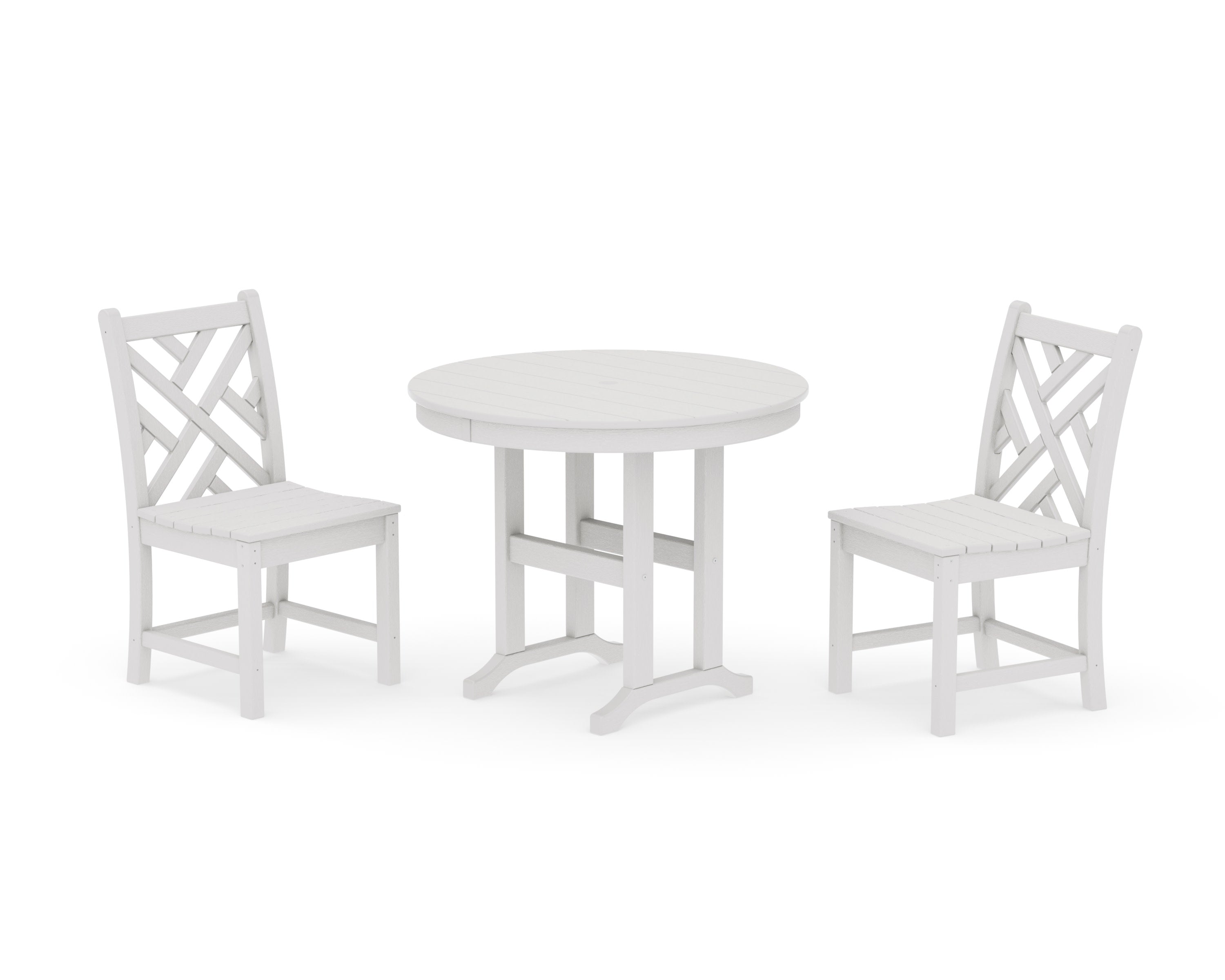 Chippendale Side Chair 3-Piece Round Dining Set in Vintage White