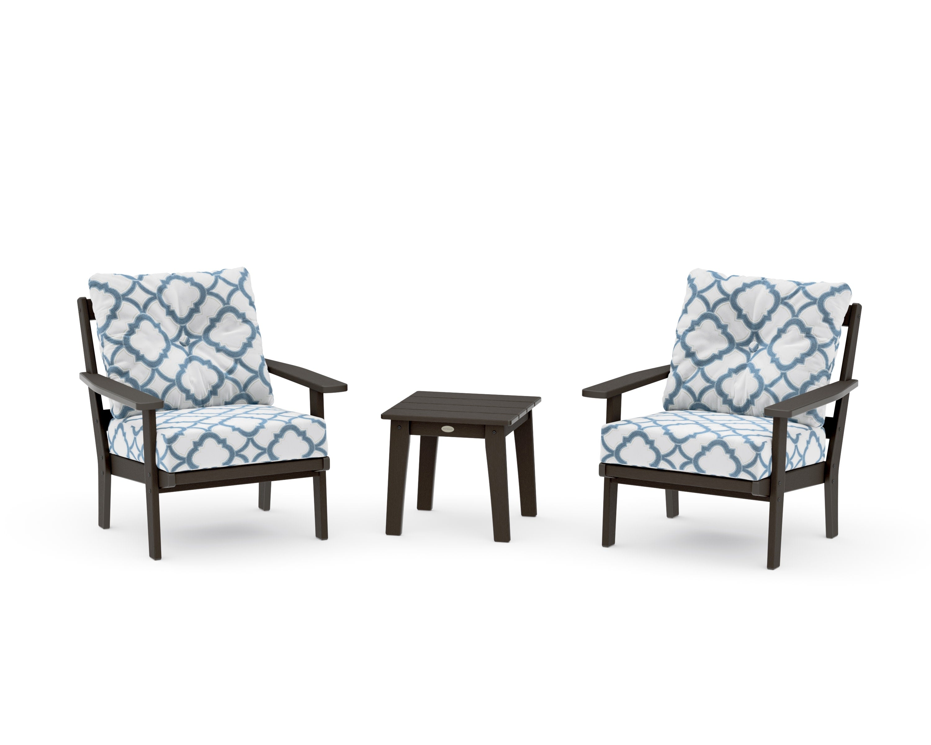 Prairie 3-Piece Deep Seating Set in Vintage Coffee / Trellis Sky Blue
