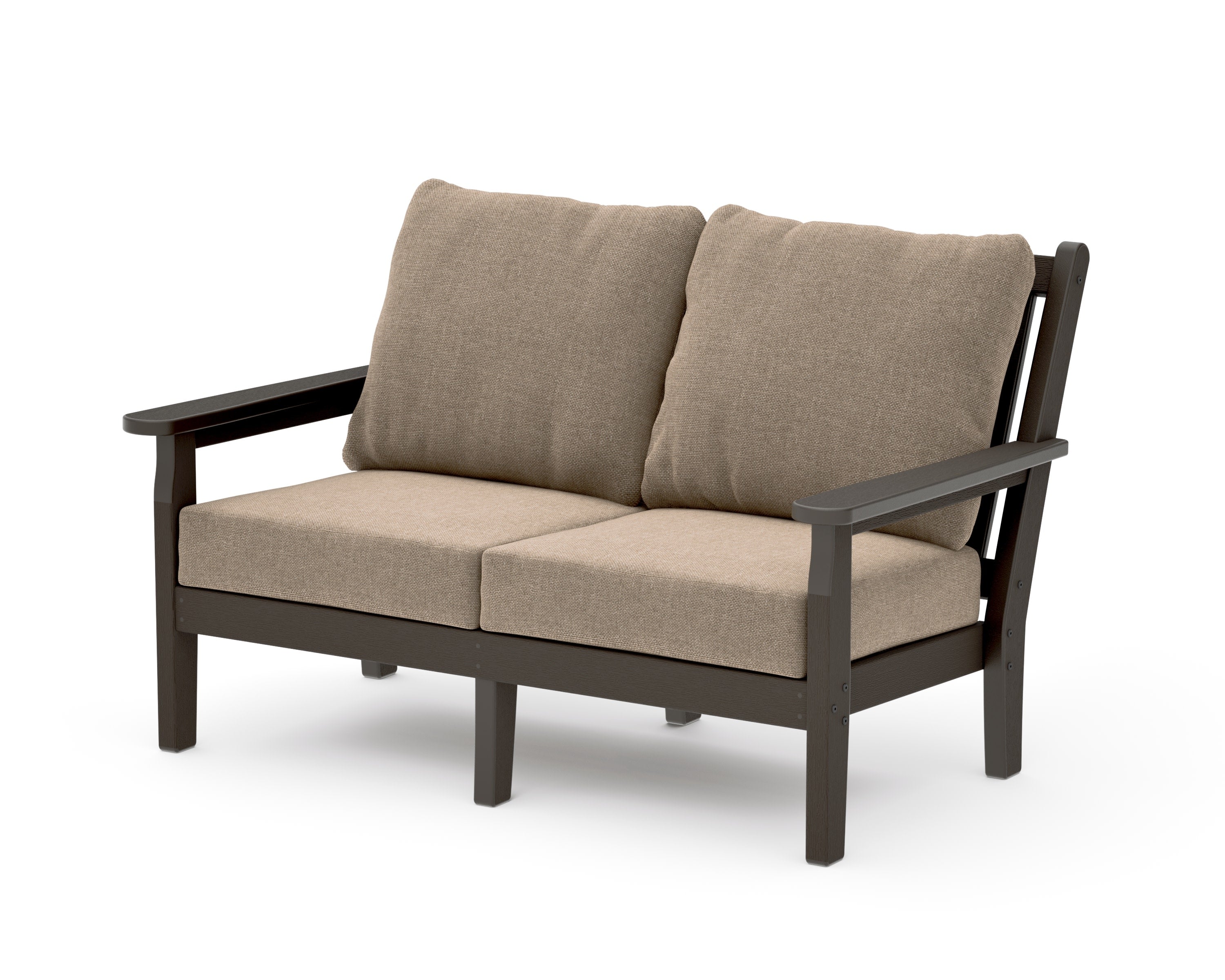 Chippendale Deep Seating Loveseat in Vintage Coffee / Spiced Burlap