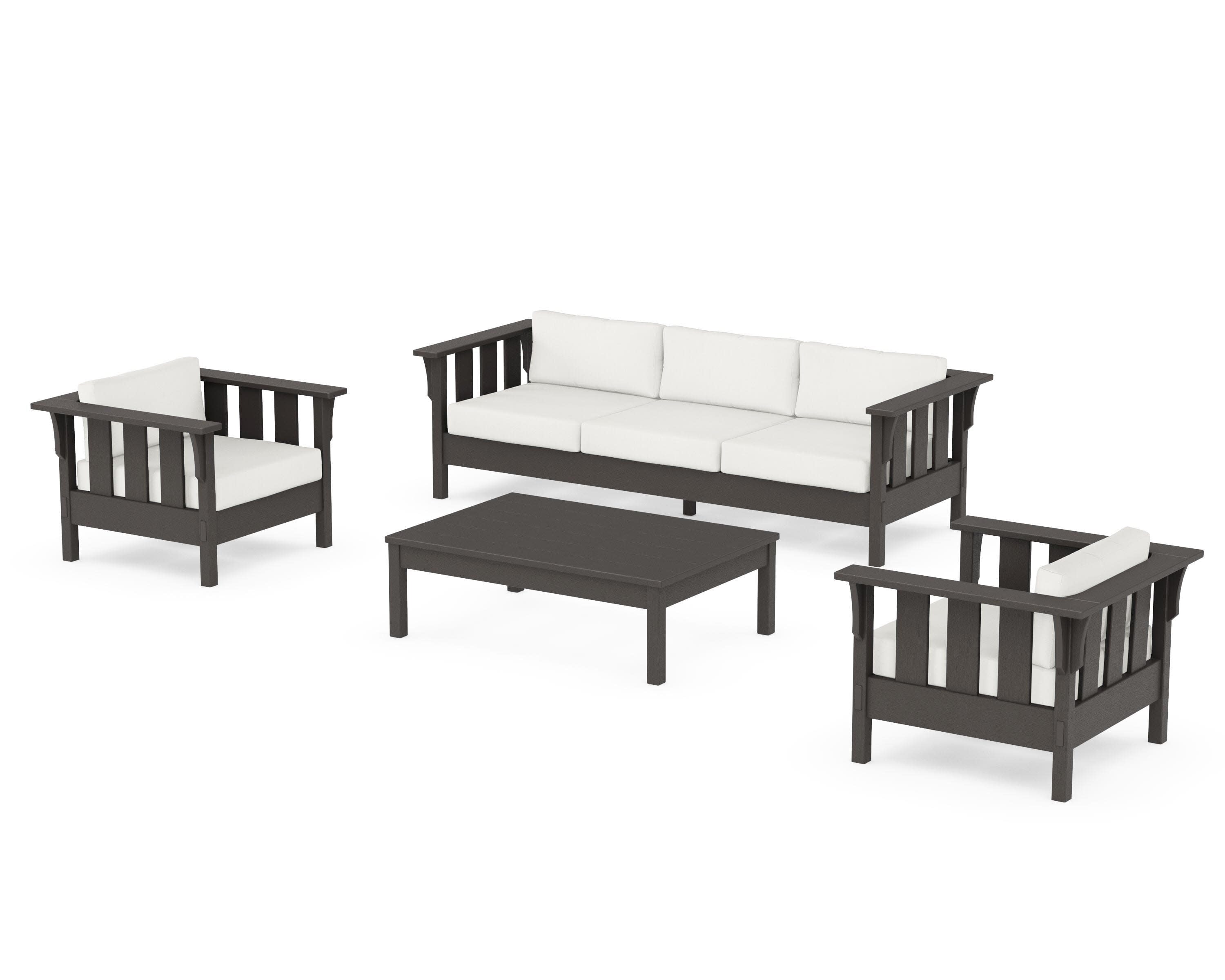 Acadia 4-Piece Deep Seating Set with Sofa in Vintage Coffee / Natural Linen