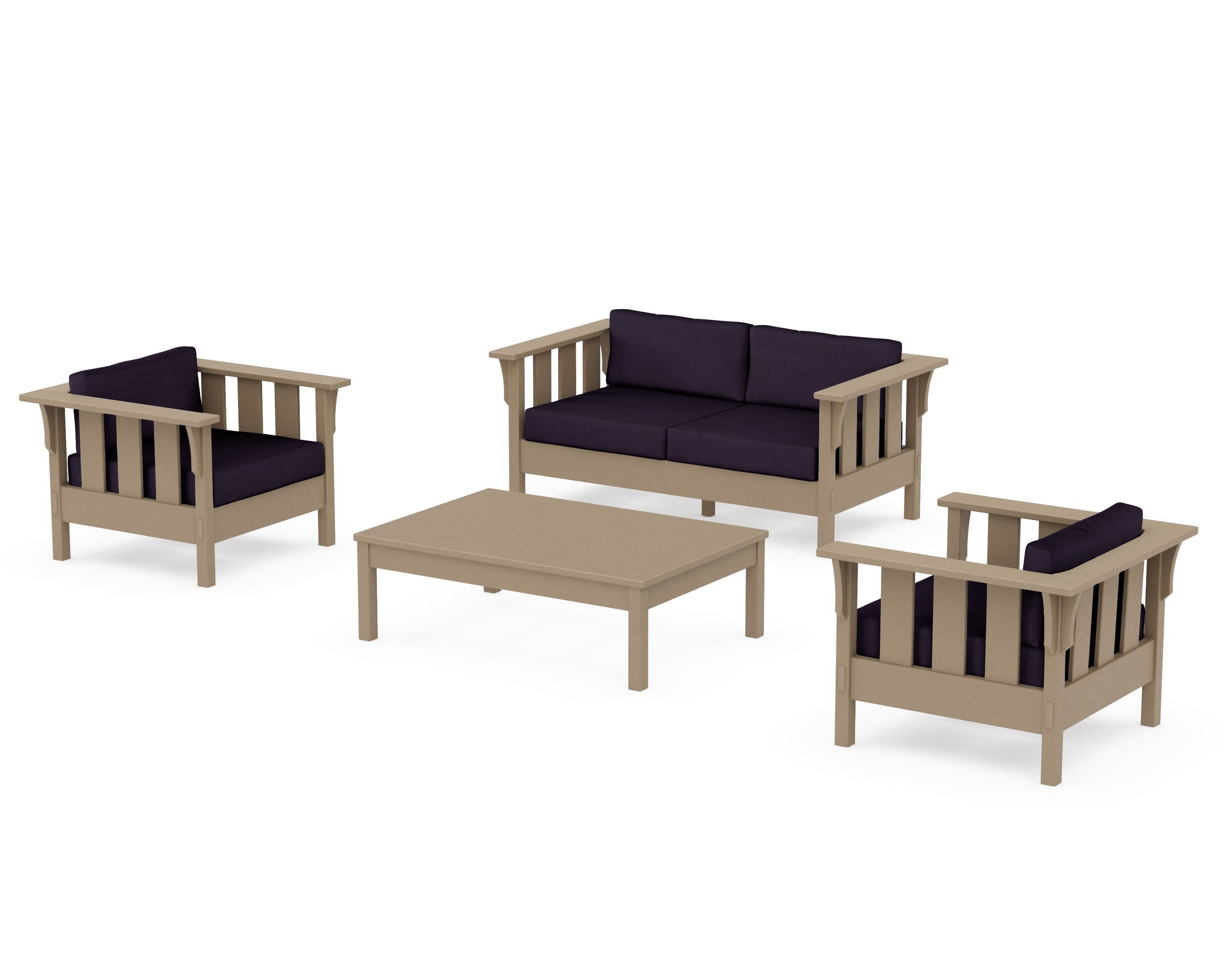 Acadia 4-Piece Deep Seating Set with Loveseat in Vintage Sahara / Navy Linen