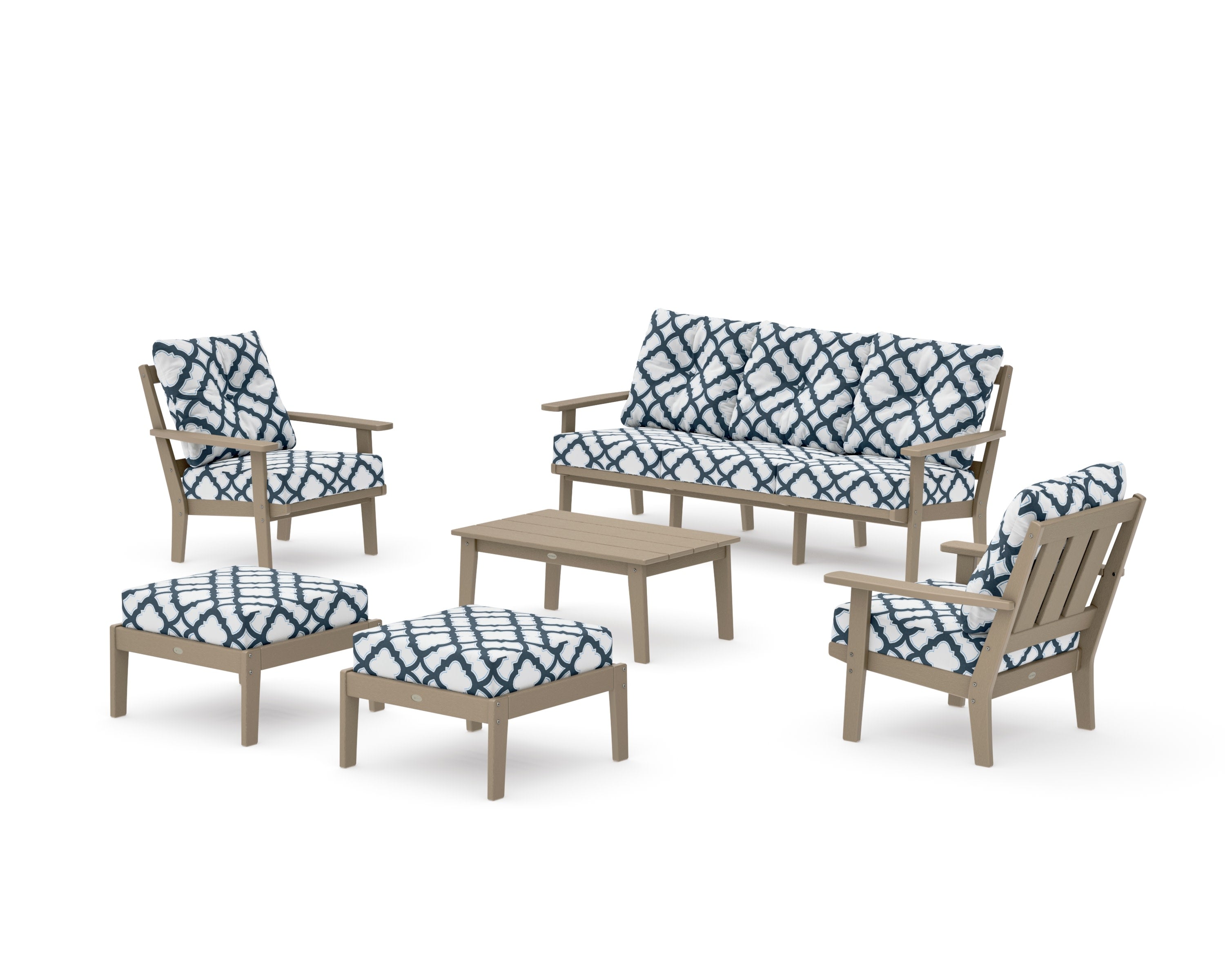 Oxford 6-Piece Lounge Sofa Set in Vintage Sahara / Trellis Marine Indigo
