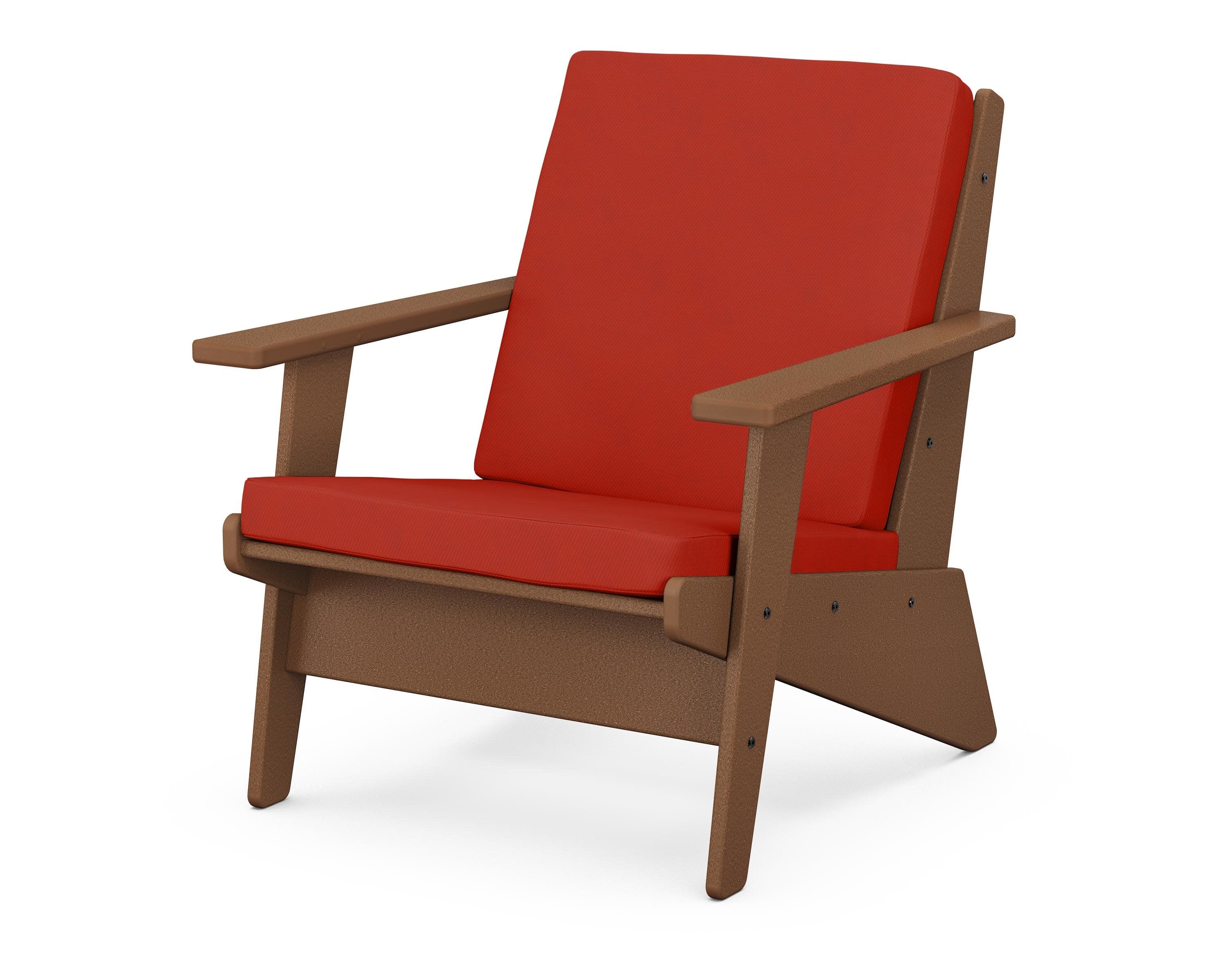 Riviera Modern Lounge Chair in Teak / Canvas Jockey Red