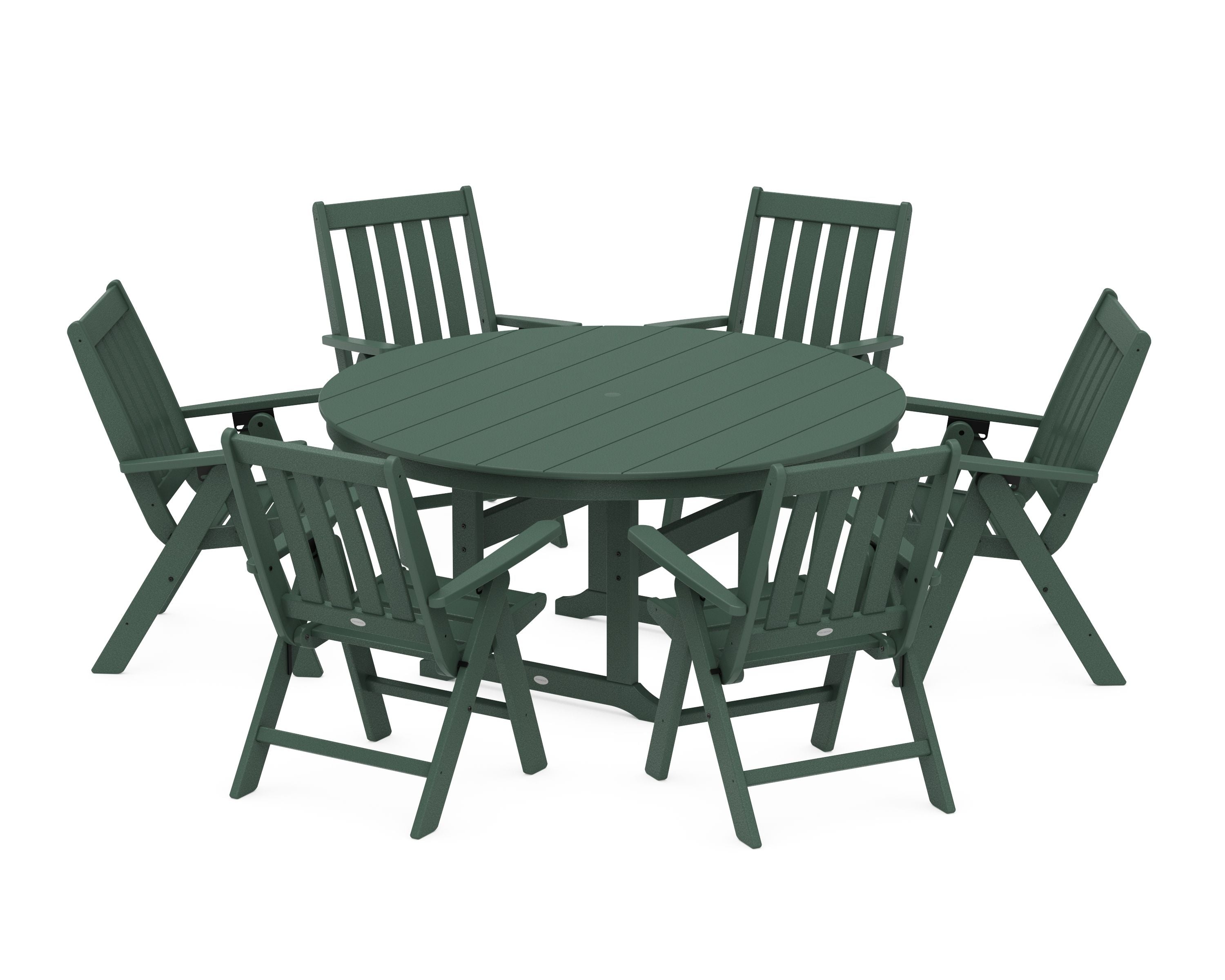 Vineyard 7-Piece Folding Chair Round Farmhouse Dining Set in Green