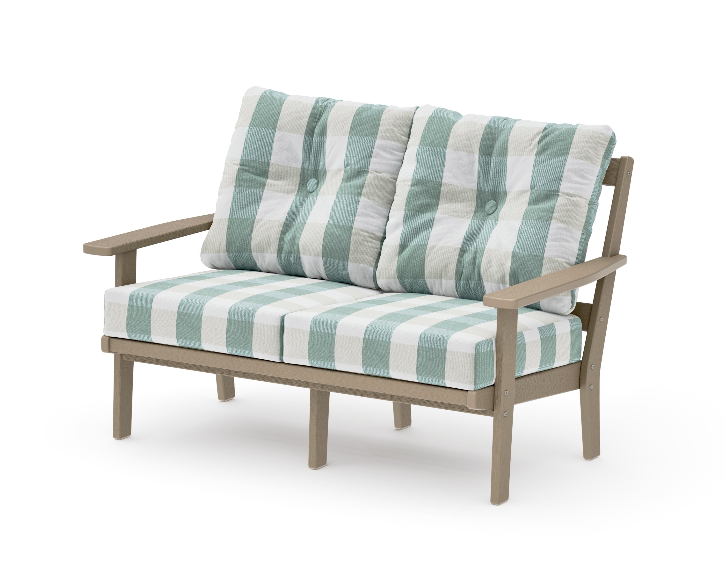 Prairie Deep SeatingLoveseat in Vintage Sahara / Buffalo Plaid Glacier Spa
