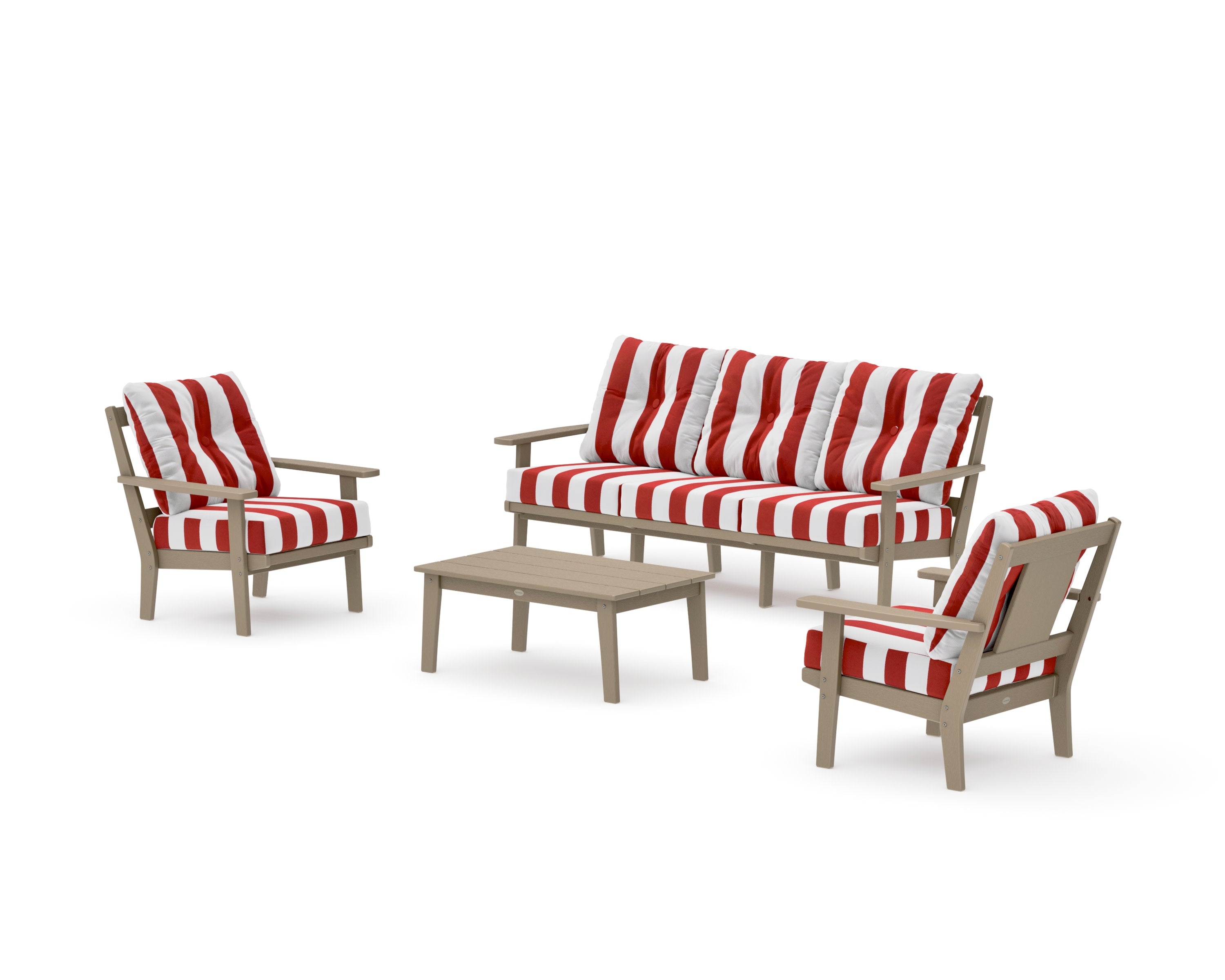 Prairie 4-Piece Deep Seating Set with Sofa in Vintage Sahara / Cabana Stripe Crimson