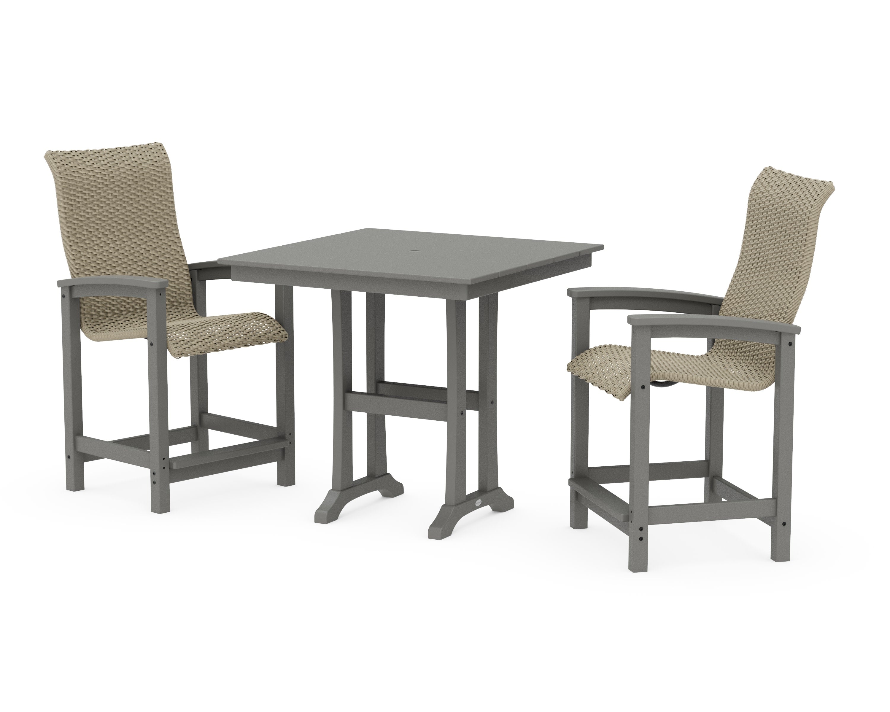 Coastal Woven High-Back 3-Piece Farmhouse Counter Set with Trestle Legs
