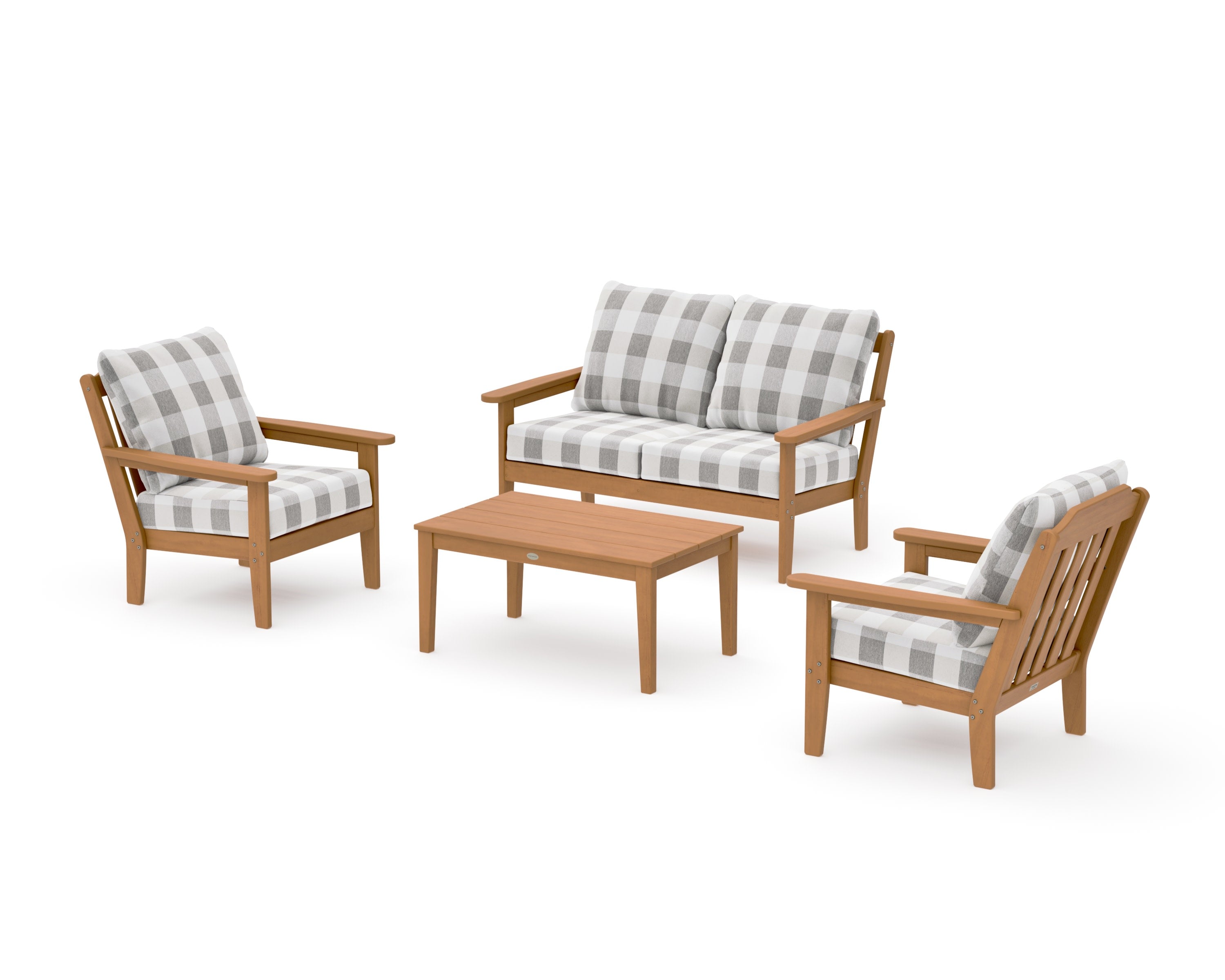 Cottage 4-Piece Deep Seating Set with Loveseat in Natural / Buffalo Plaid Grey Mist