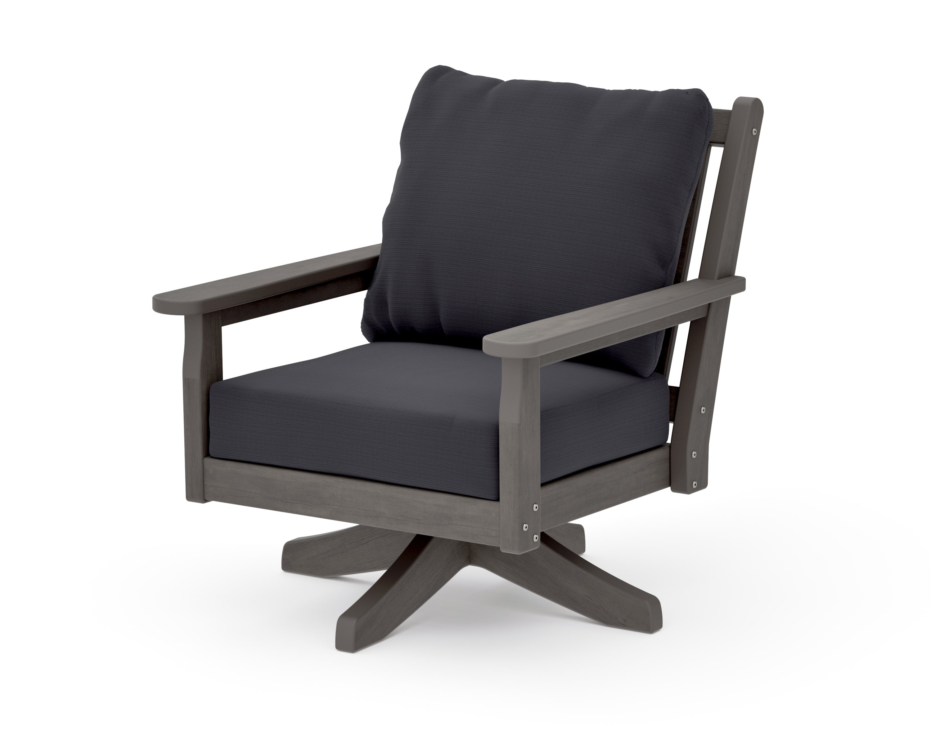 Chippendale Deep Seating Swivel Chair in Driftwood / Midnight Linen