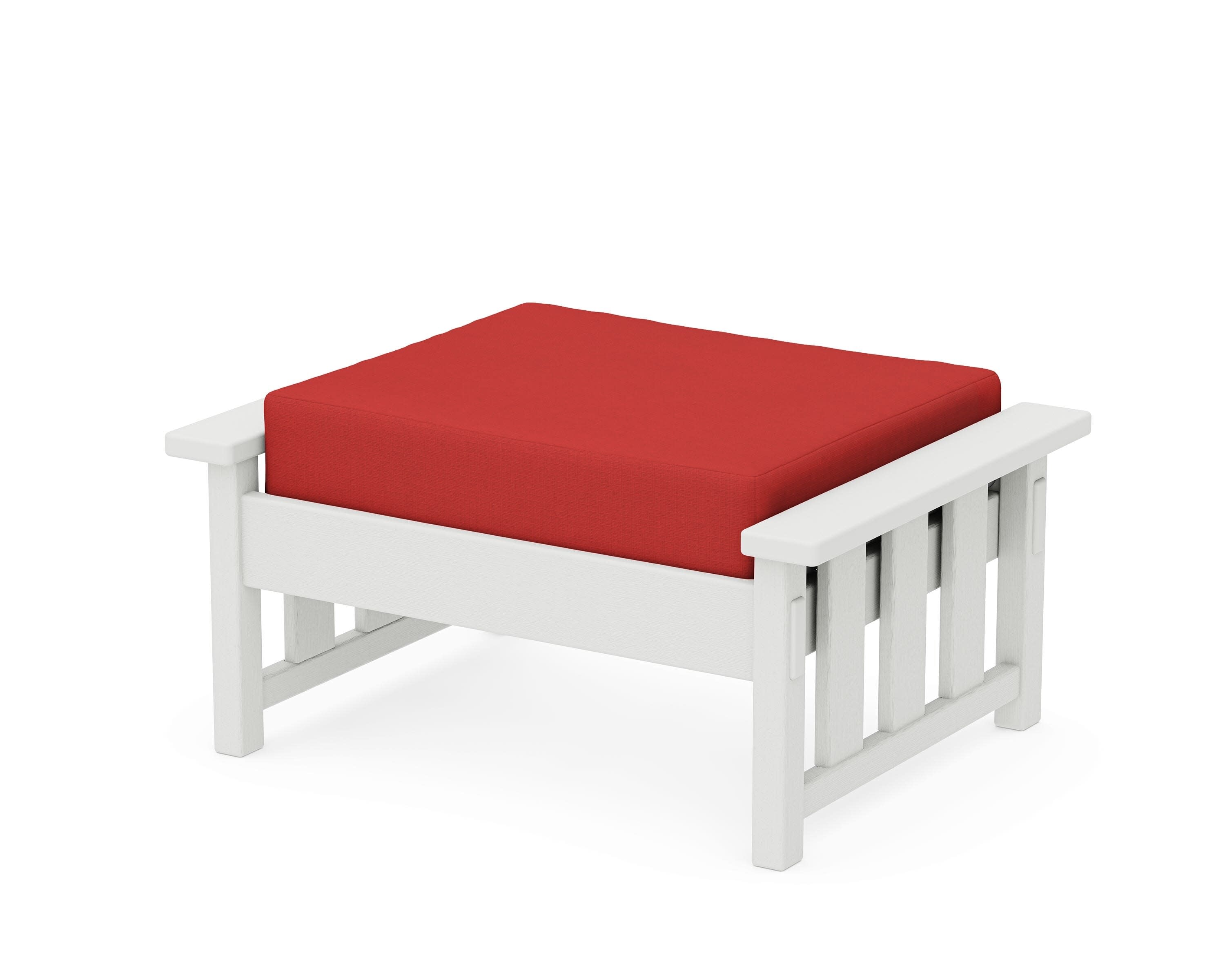 Acadia Deep Seating Ottoman in Vintage White / Crimson Linen