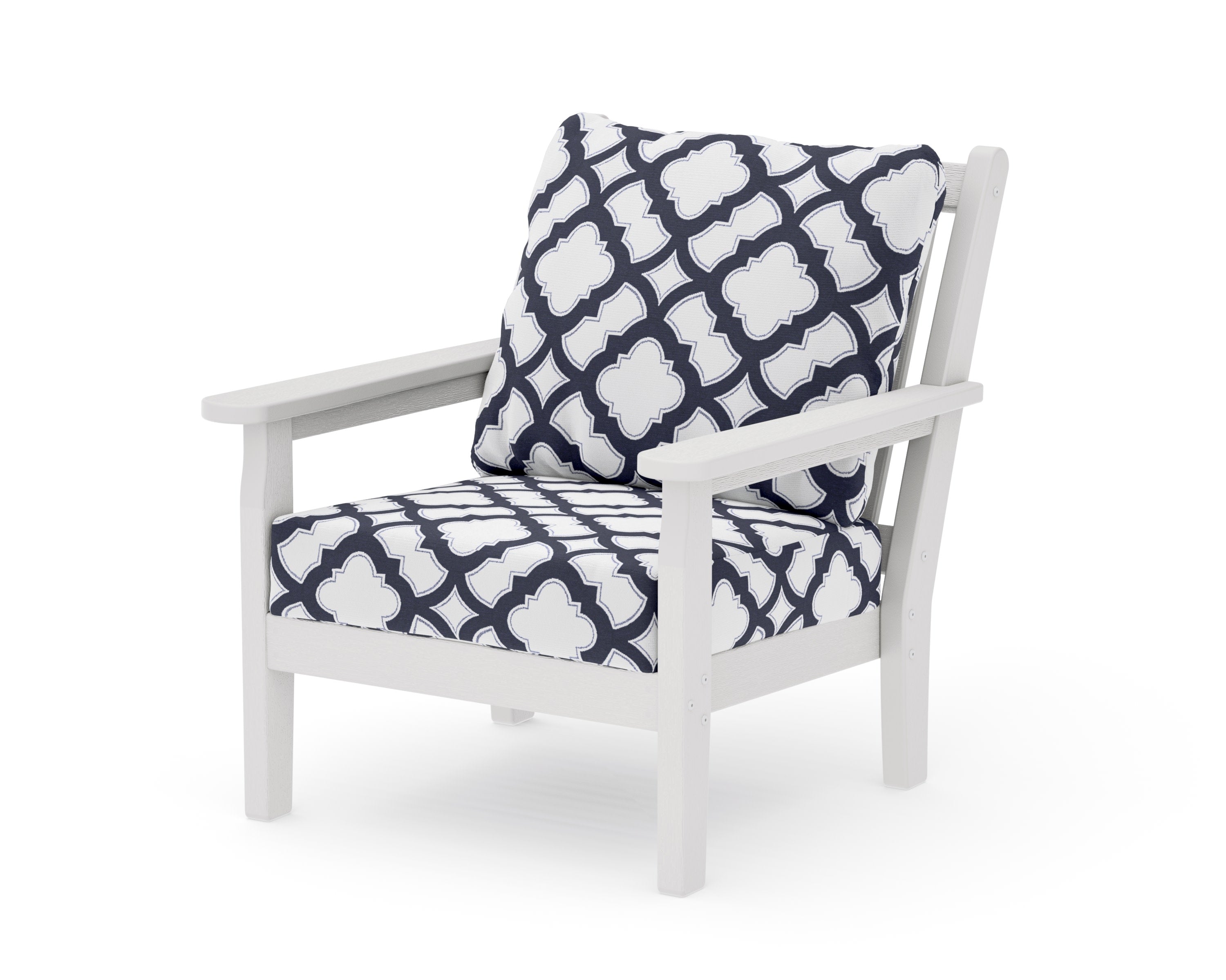 Chippendale Deep Seating Chair in Vintage White / Trellis Navy