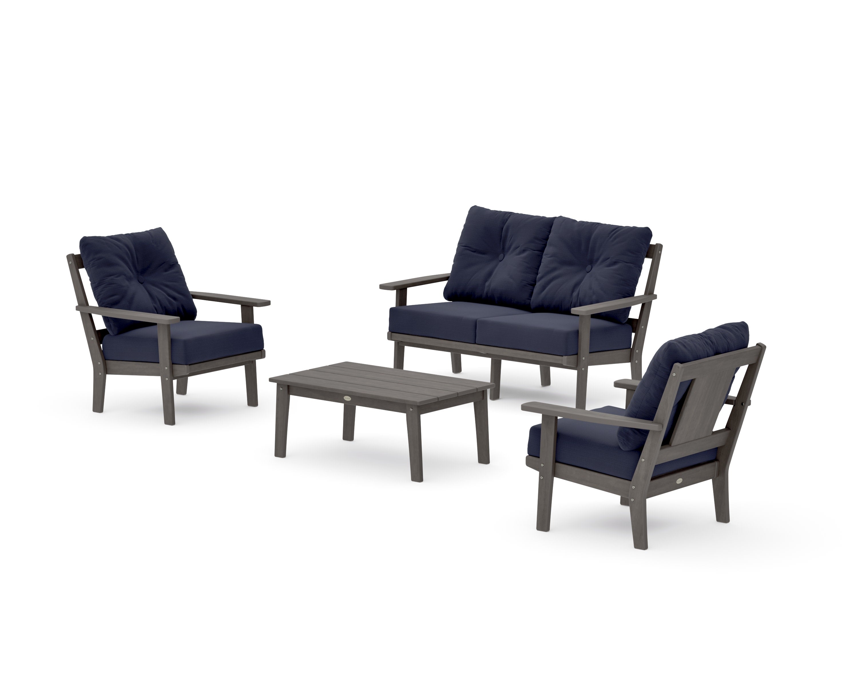 Prairie 4-Piece Deep Seating Set with Loveseat in Driftwood / Navy Linen