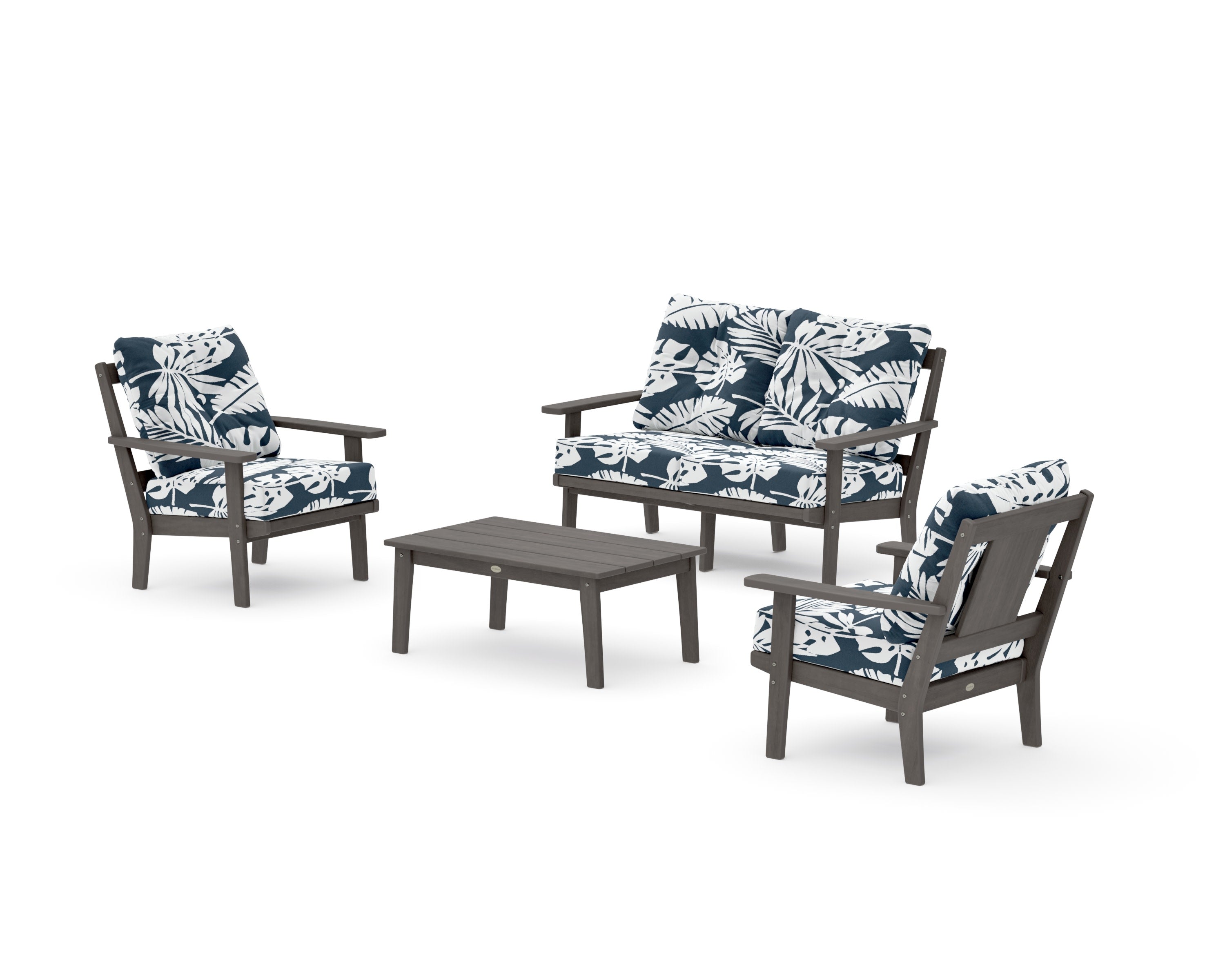 Prairie 4-Piece Deep Seating Set with Loveseat in Driftwood / Leaf Marine Indigo