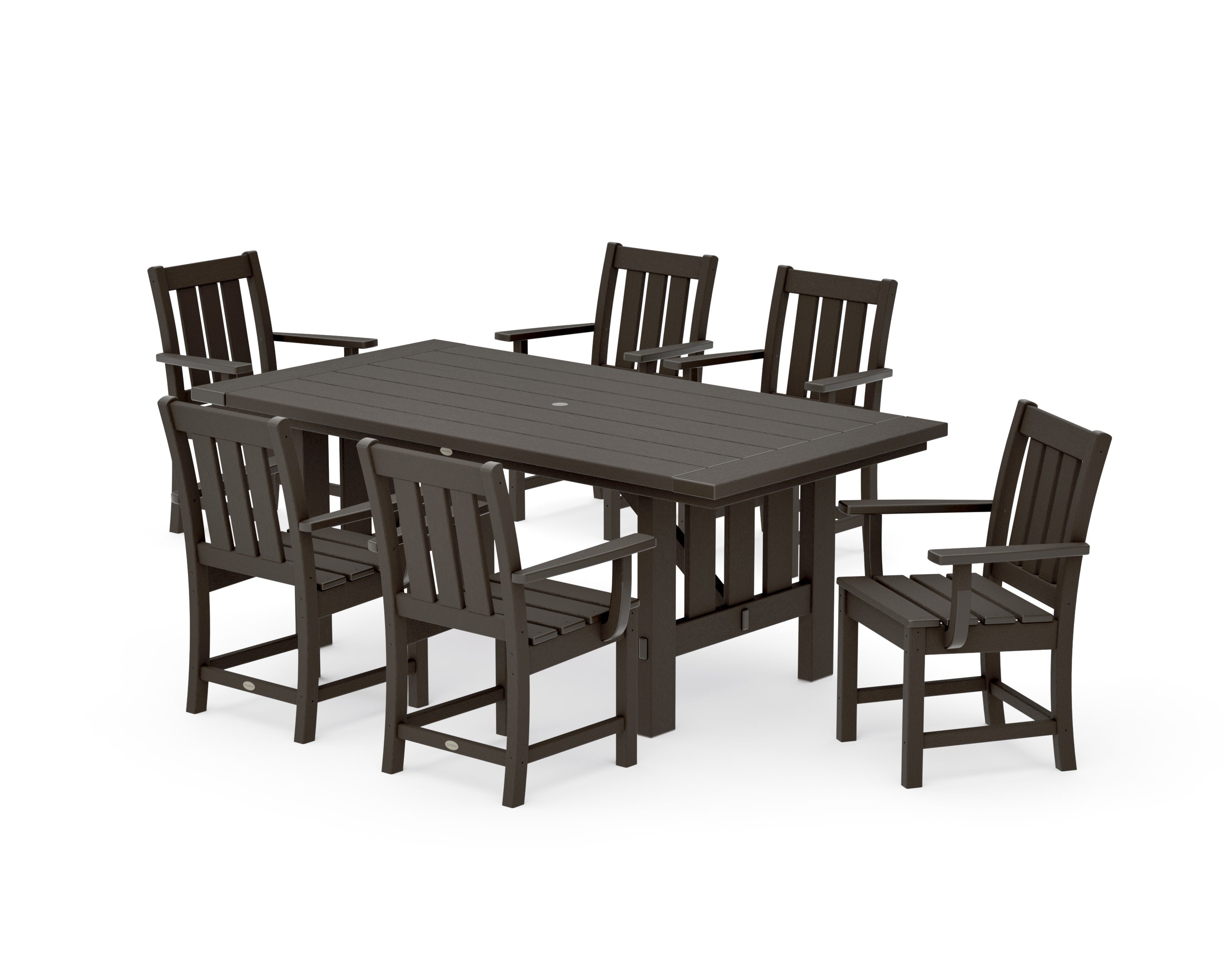 Oxford Arm Chair 7-Piece Mission Dining Set in Vintage Coffee