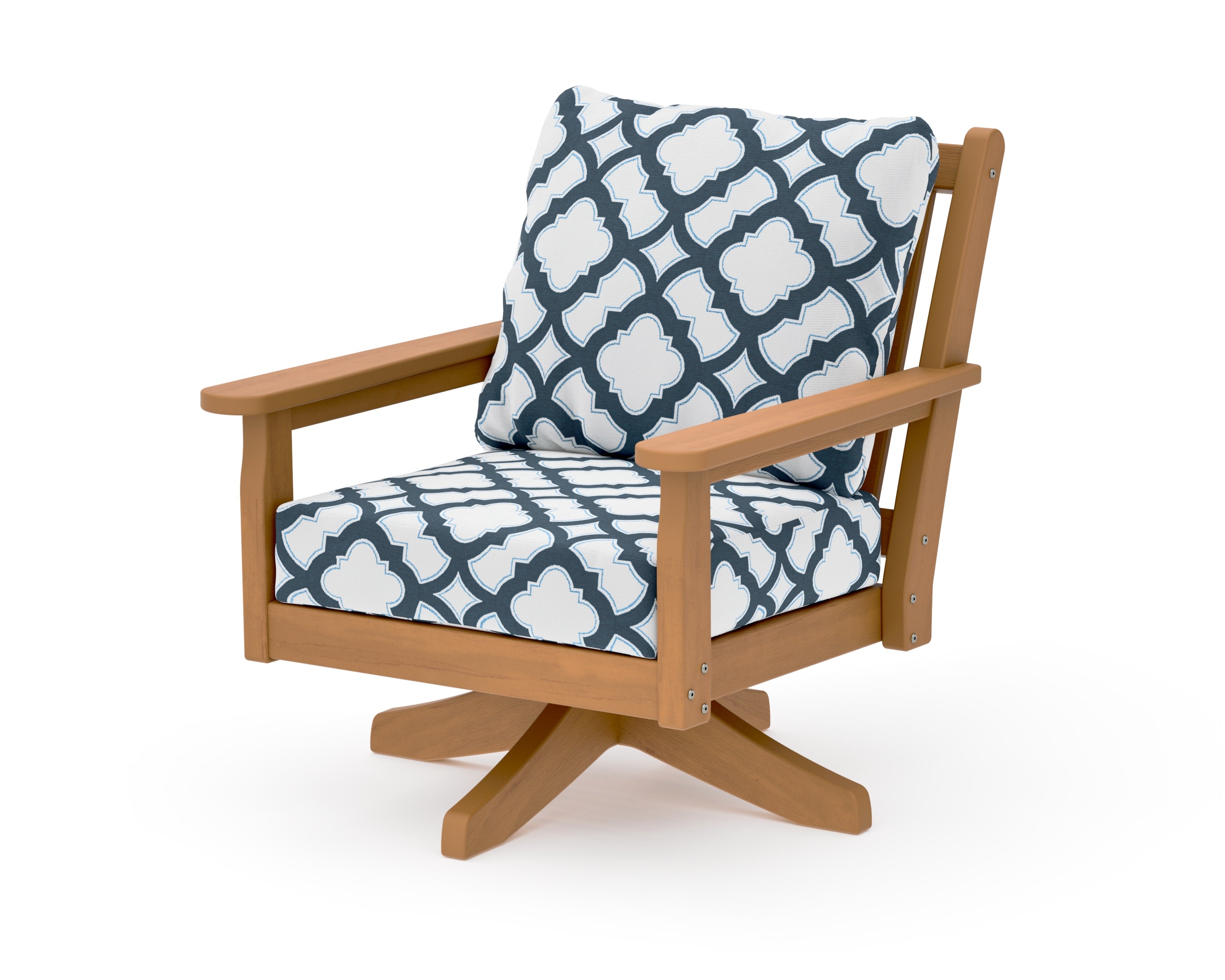 Chippendale Deep Seating Swivel Chair in Natural / Trellis Marine Indigo