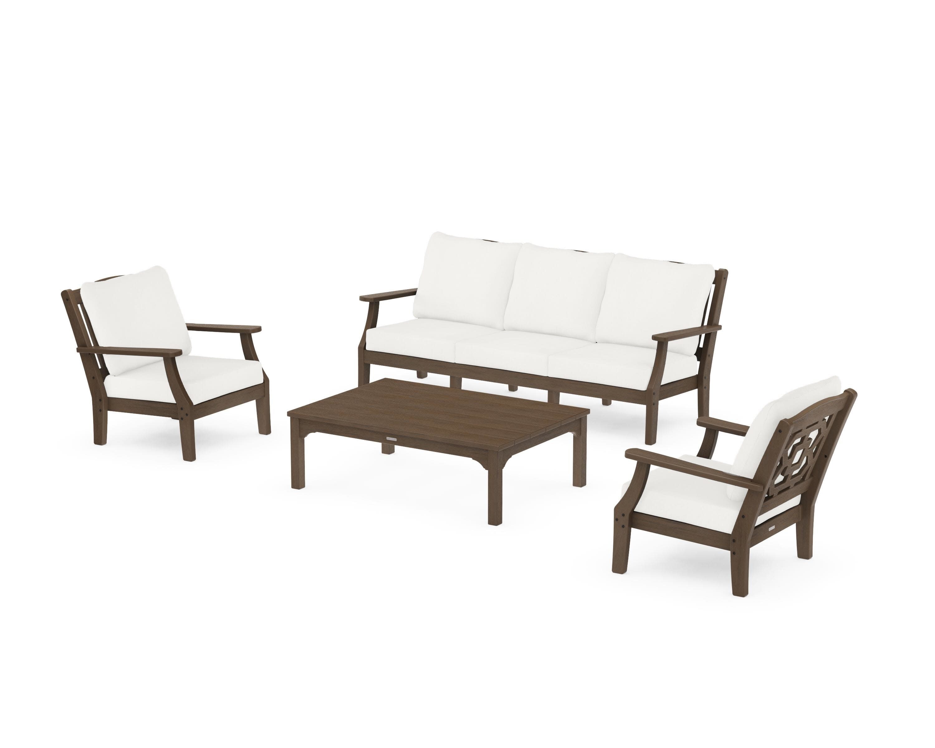 Chinoiserie 4-Piece Deep Seating Set with Sofa in Kona / Natural Linen