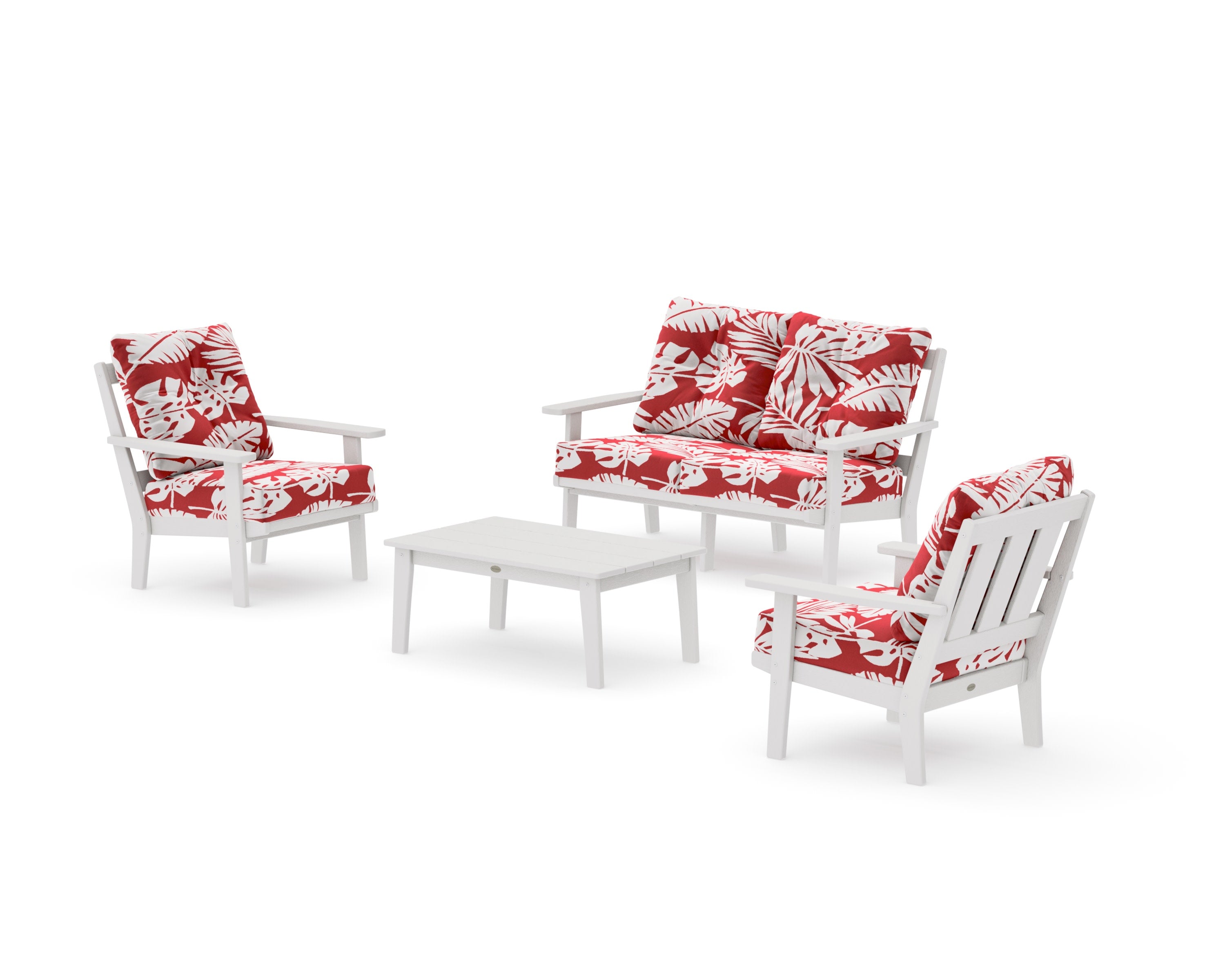 Oxford 4-Piece Deep Seating Set with Loveseat in Vintage White / Leaf Crimson