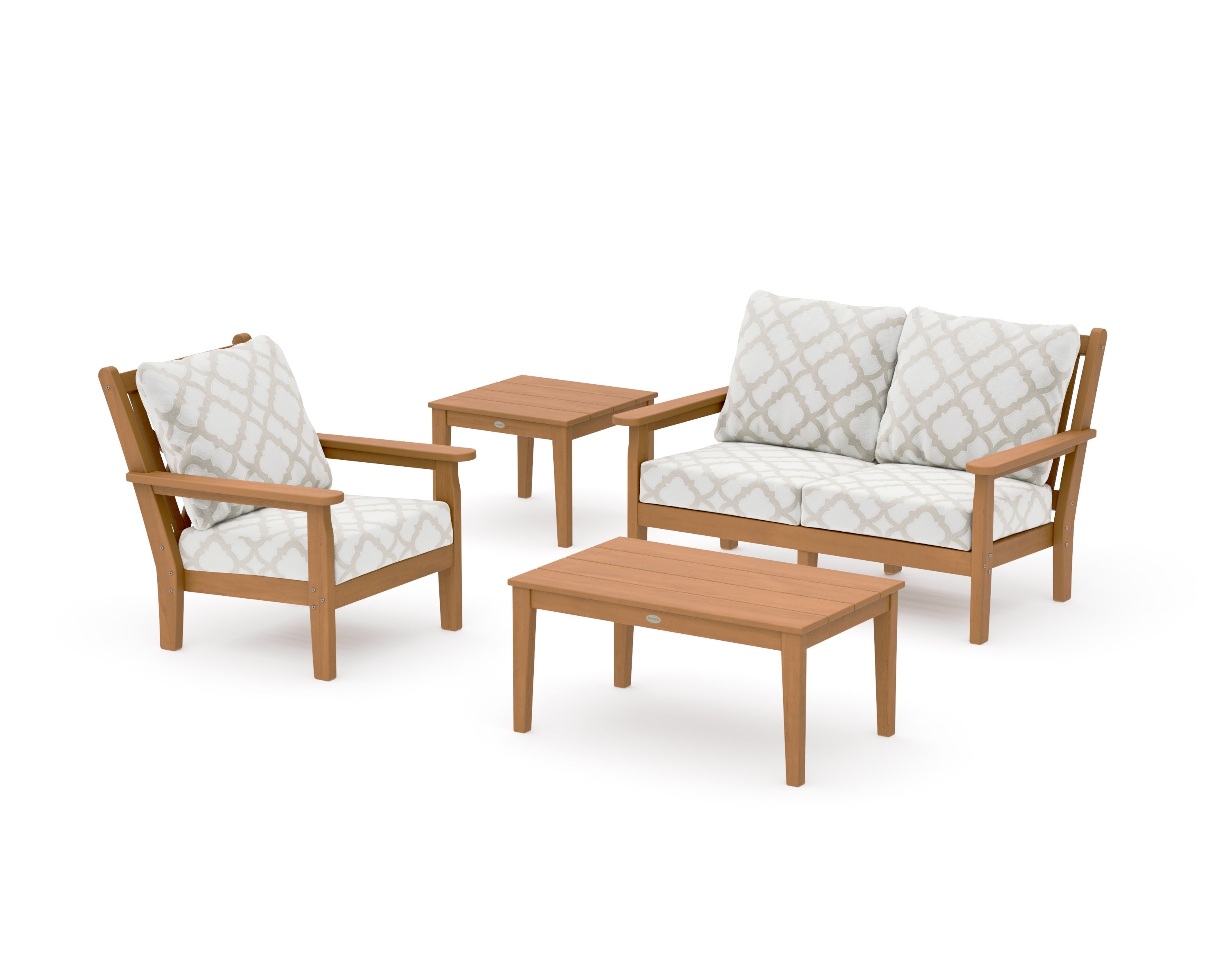 Chippendale 4-Piece Deep Seating Set in Natural / Trellis Dune Burlap