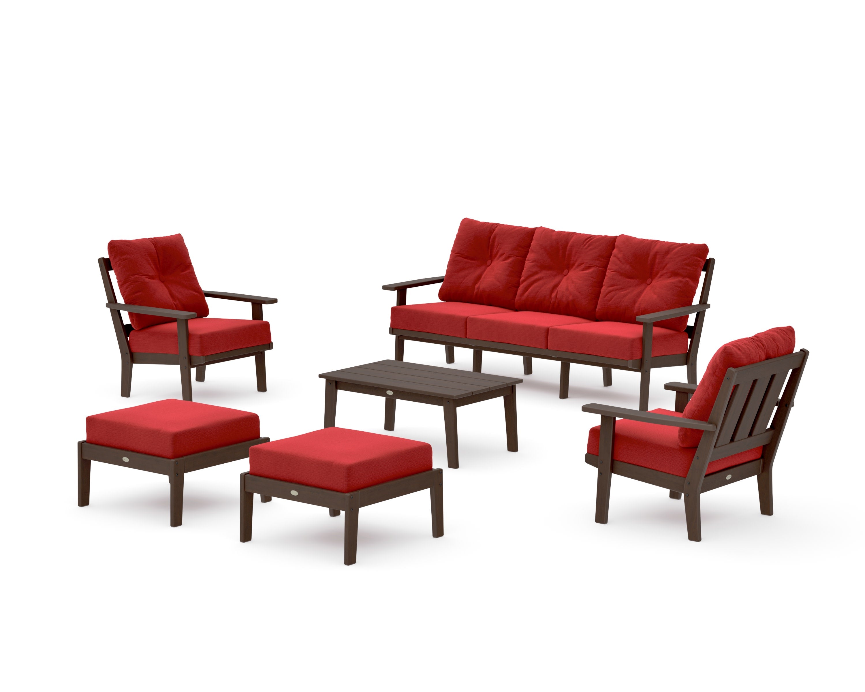 Oxford 6-Piece Lounge Sofa Set in Kona / Crimson Linen