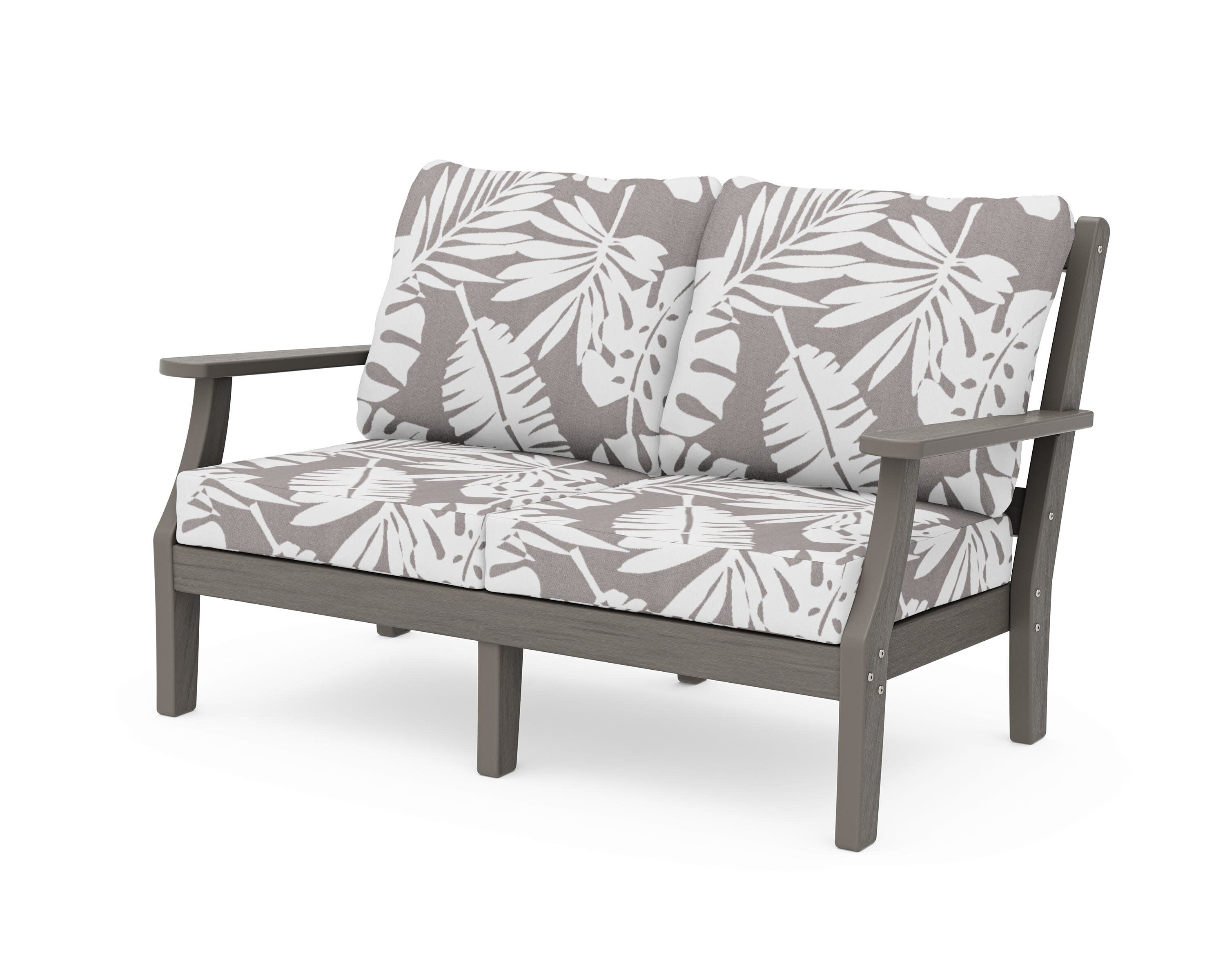 Chinoiserie Deep Seating Loveseat in Driftwood / Leaf Grey Mist