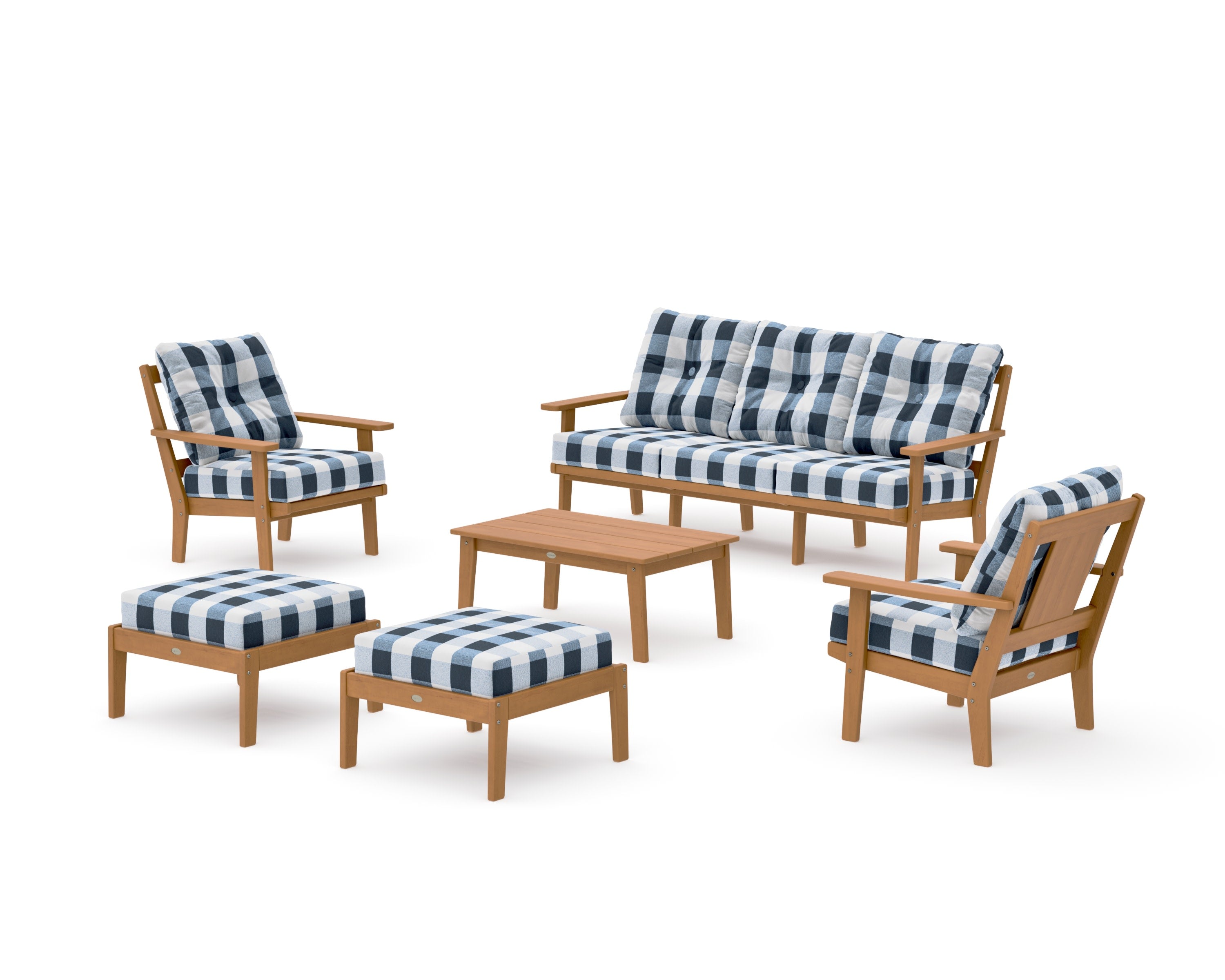 Prairie 6-Piece Lounge Sofa Set in Natural / Buffalo Plaid Marine Indigo