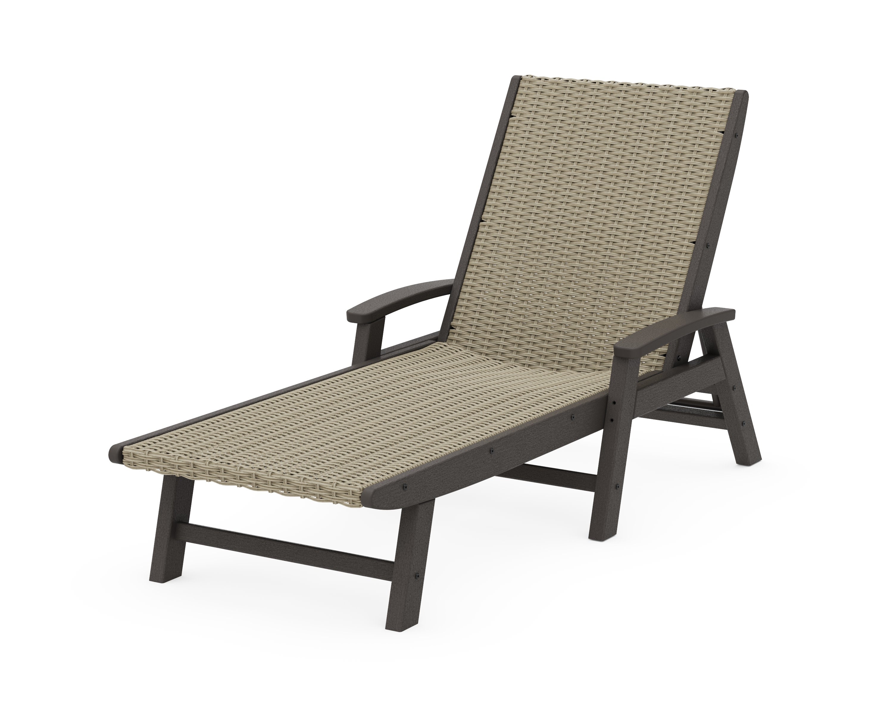 Coastal Woven Chaise with Arms in Vintage Coffee / Dune Grass