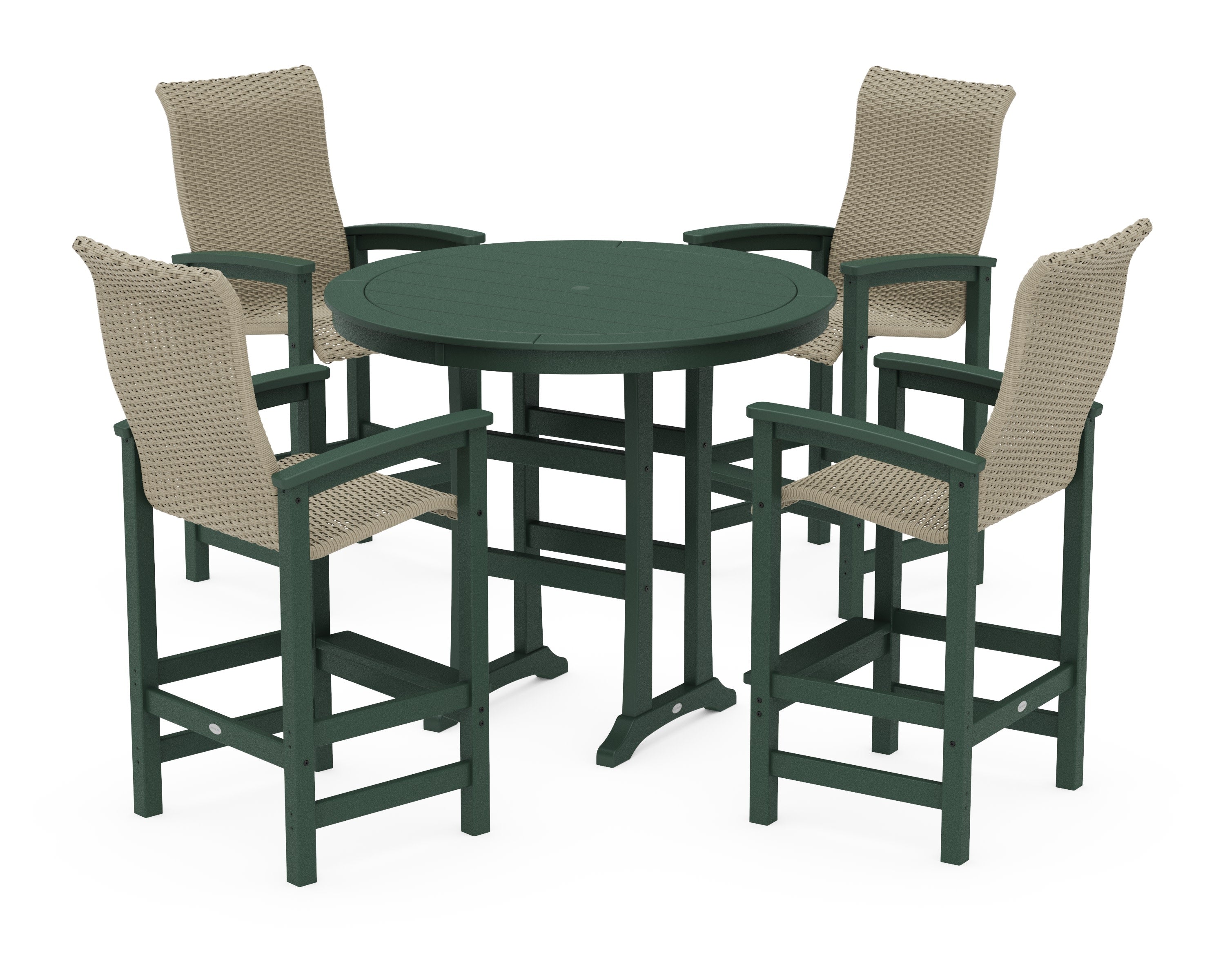 Coastal Woven High-Back 5-Piece Round Bar Set in Green / Dune Grass