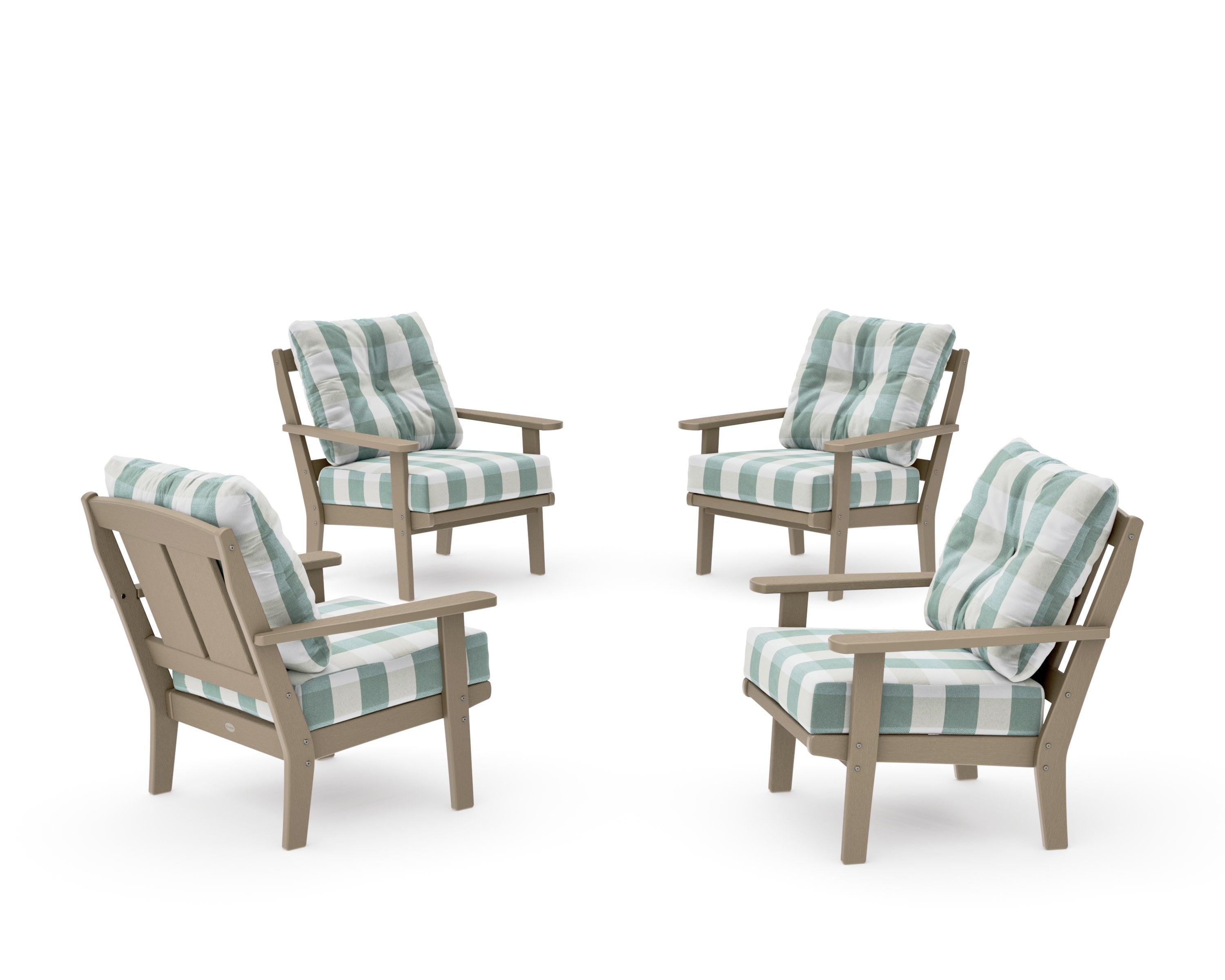 Mission 5-Piece Deep Seating Set with Fire Pit Table in Vintage Sahara / Buffalo Plaid Glacier Spa