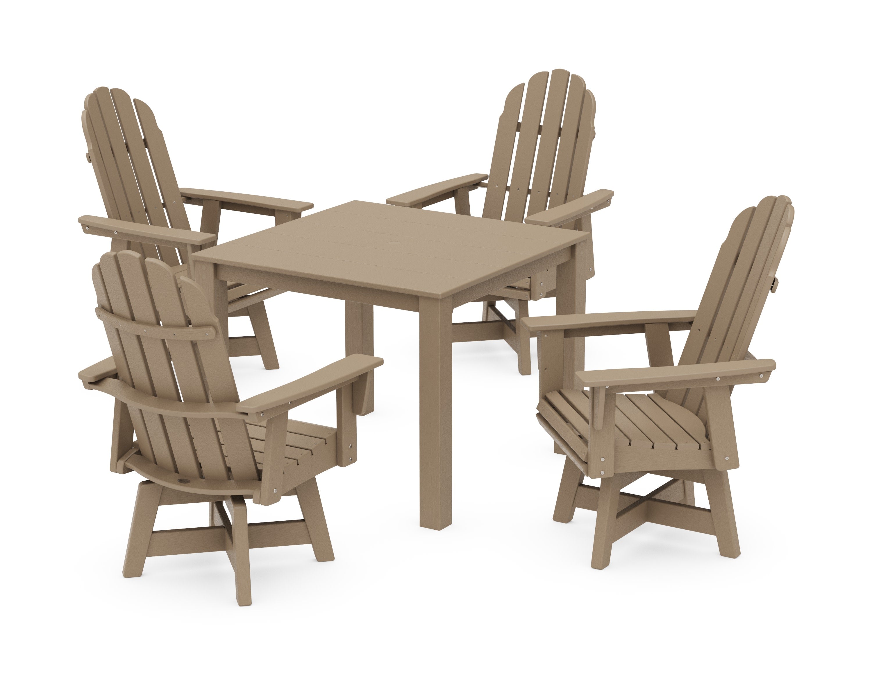 Vineyard Curveback Adirondack 5-Piece Parsons Swivel Dining Set in Vintage Sahara
